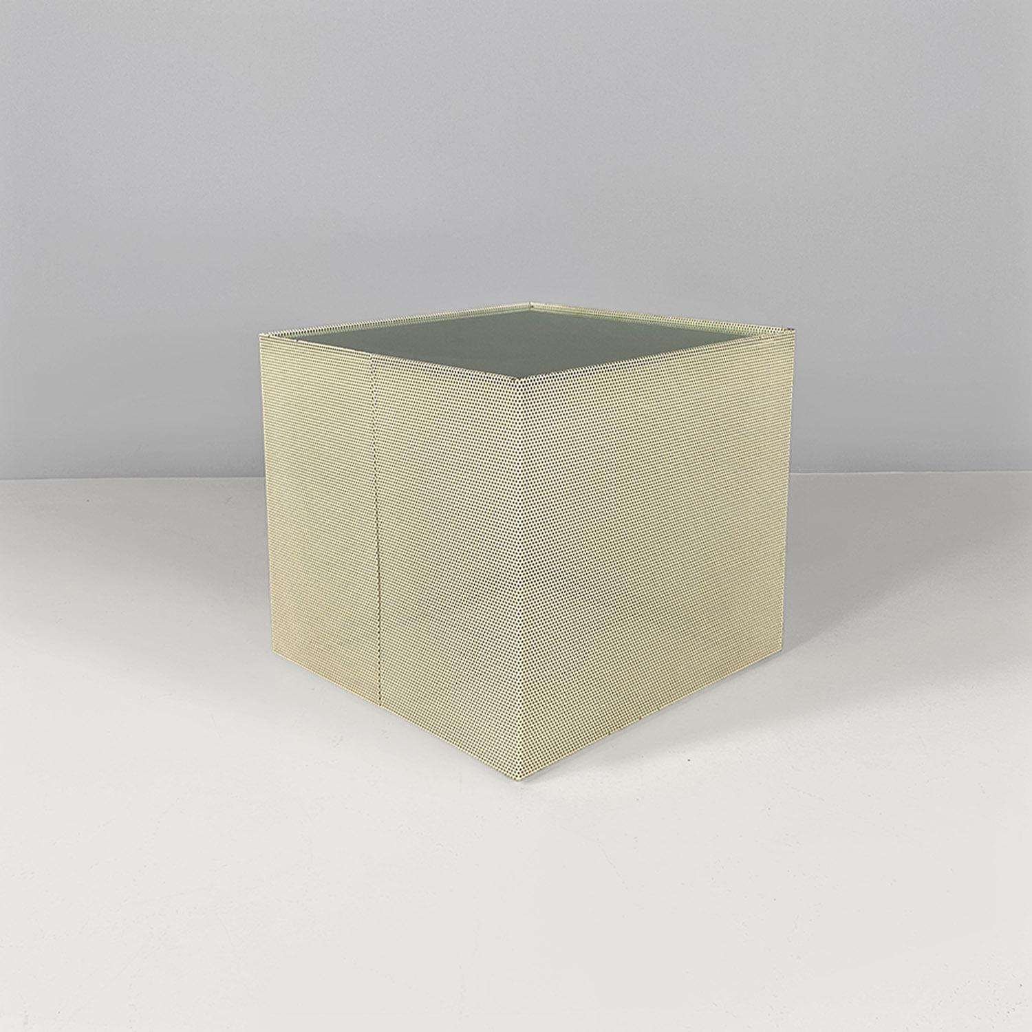 Microperforated metal quasi-cube coffee table, modern Italian, ca. 1980. In Good Condition For Sale In MIlano, IT