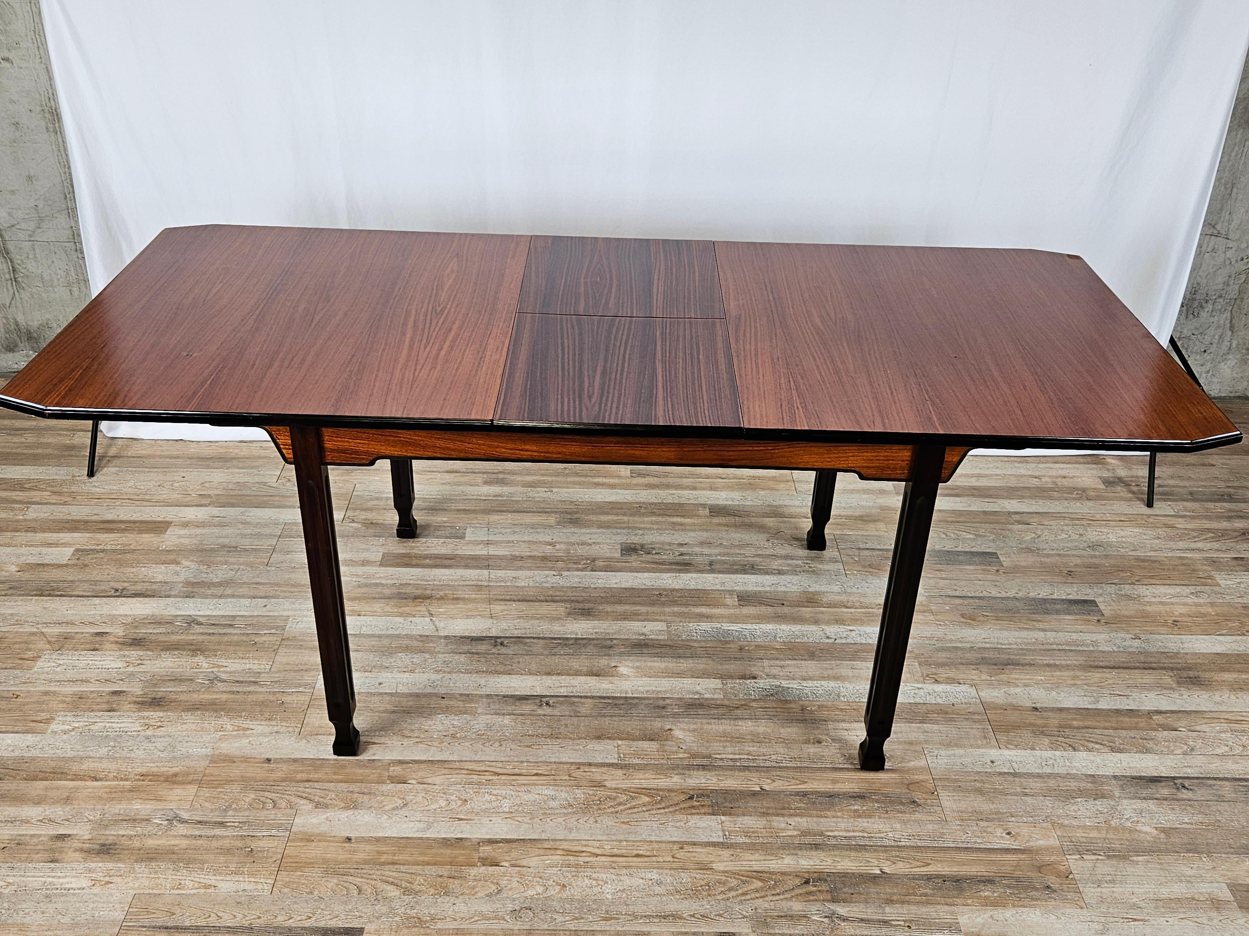 Scandinavian style extending dining table in walnut and ebony For Sale 7
