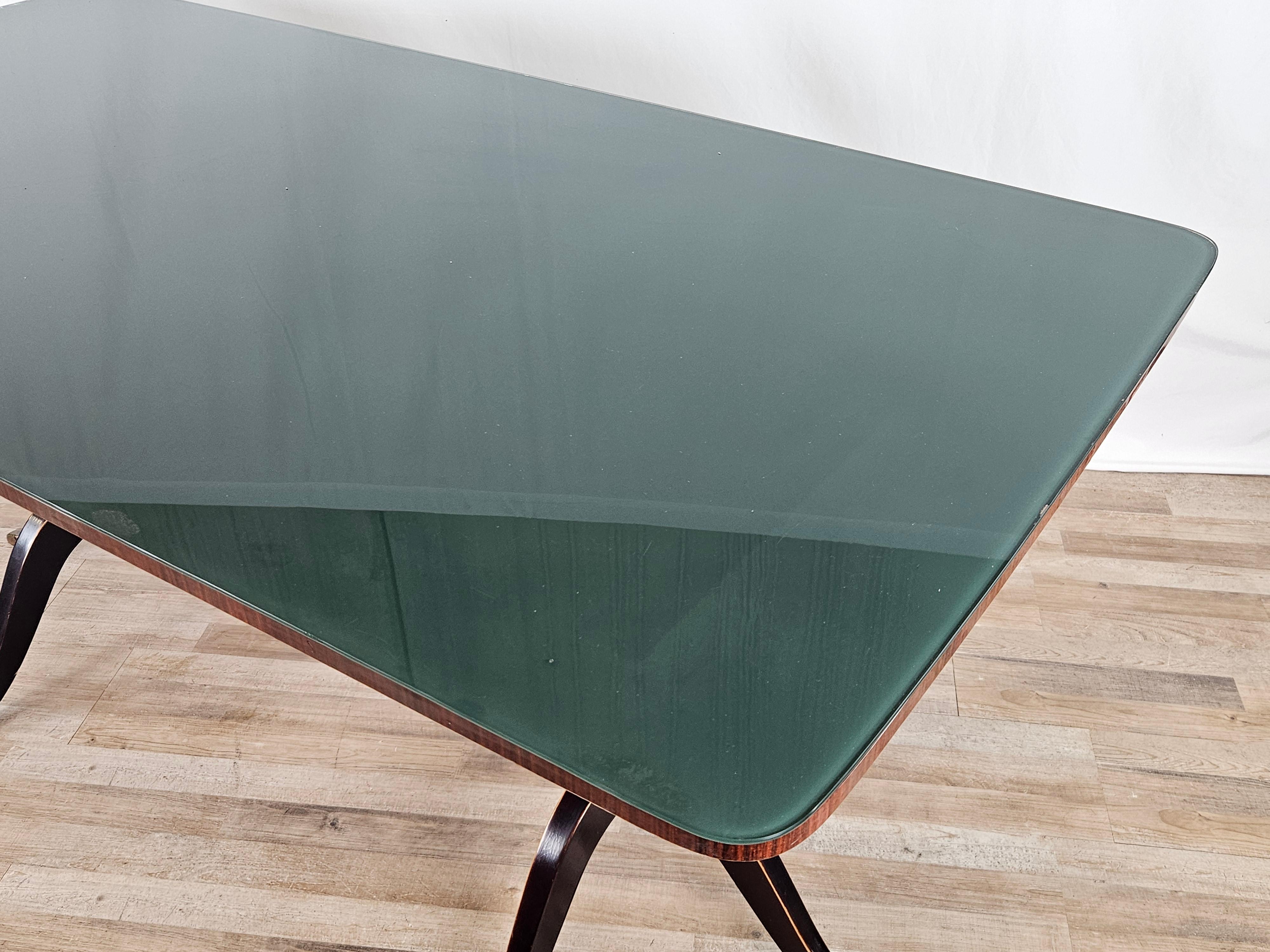 Mid-Century Modern 1950s dining table with glass top For Sale