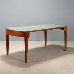 Mid-Century Modern Mahogany & Brass Dining Table, Italian Design