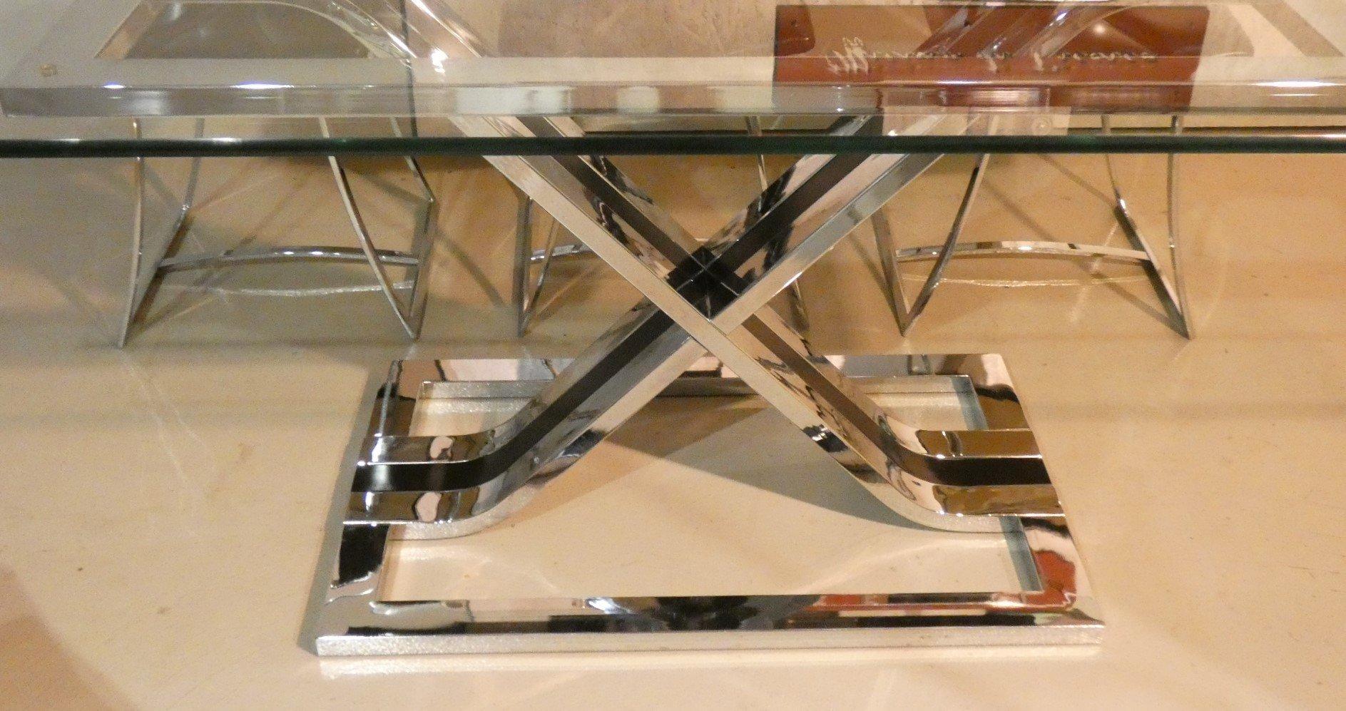 Moderne Table de salle à manger en acier et verre, Italie, 1970 en vente