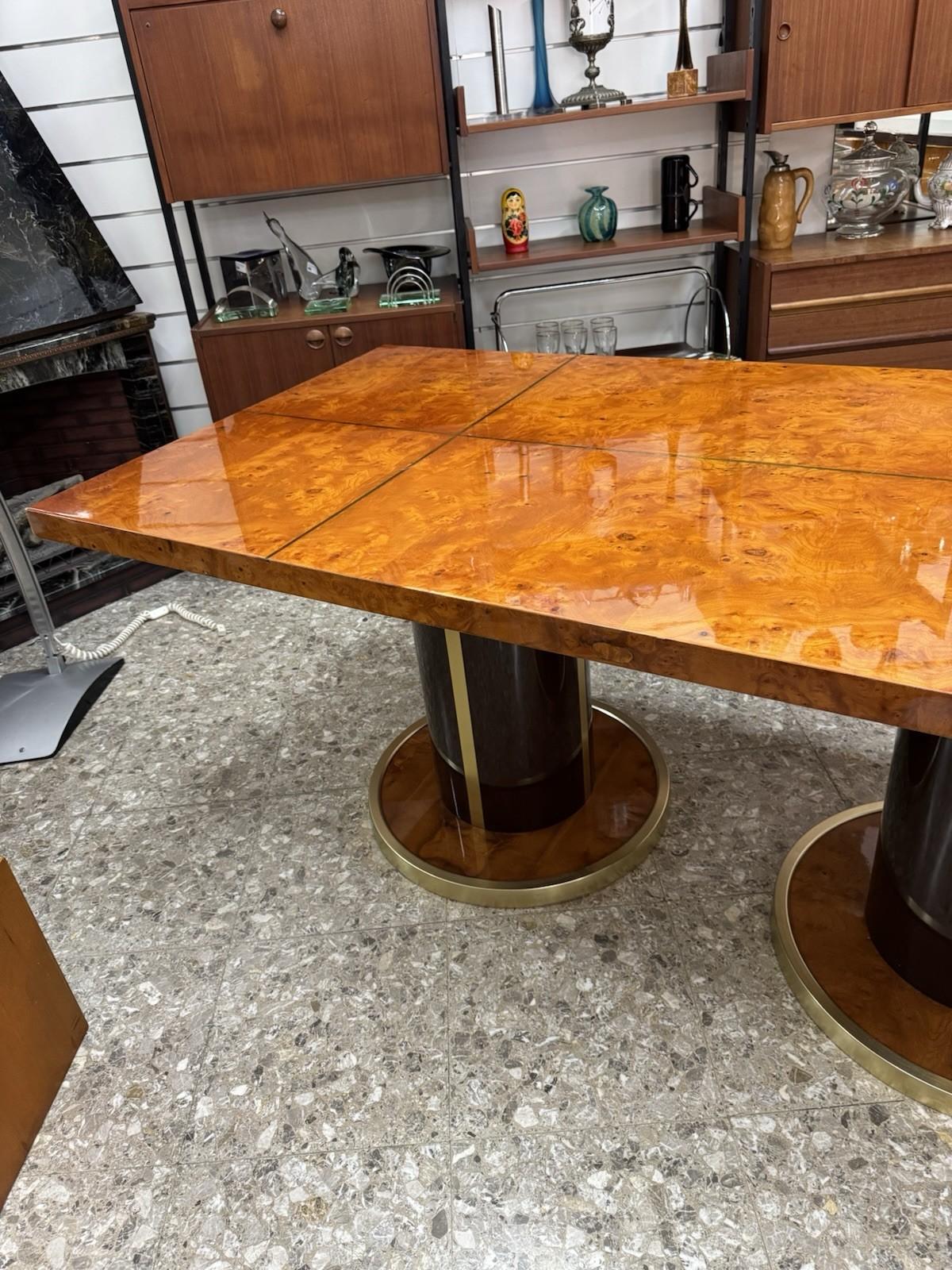 Italian Tavolo Da Pranzo In Radica E Metallo Dorato Anni 70 Modernariato en vente