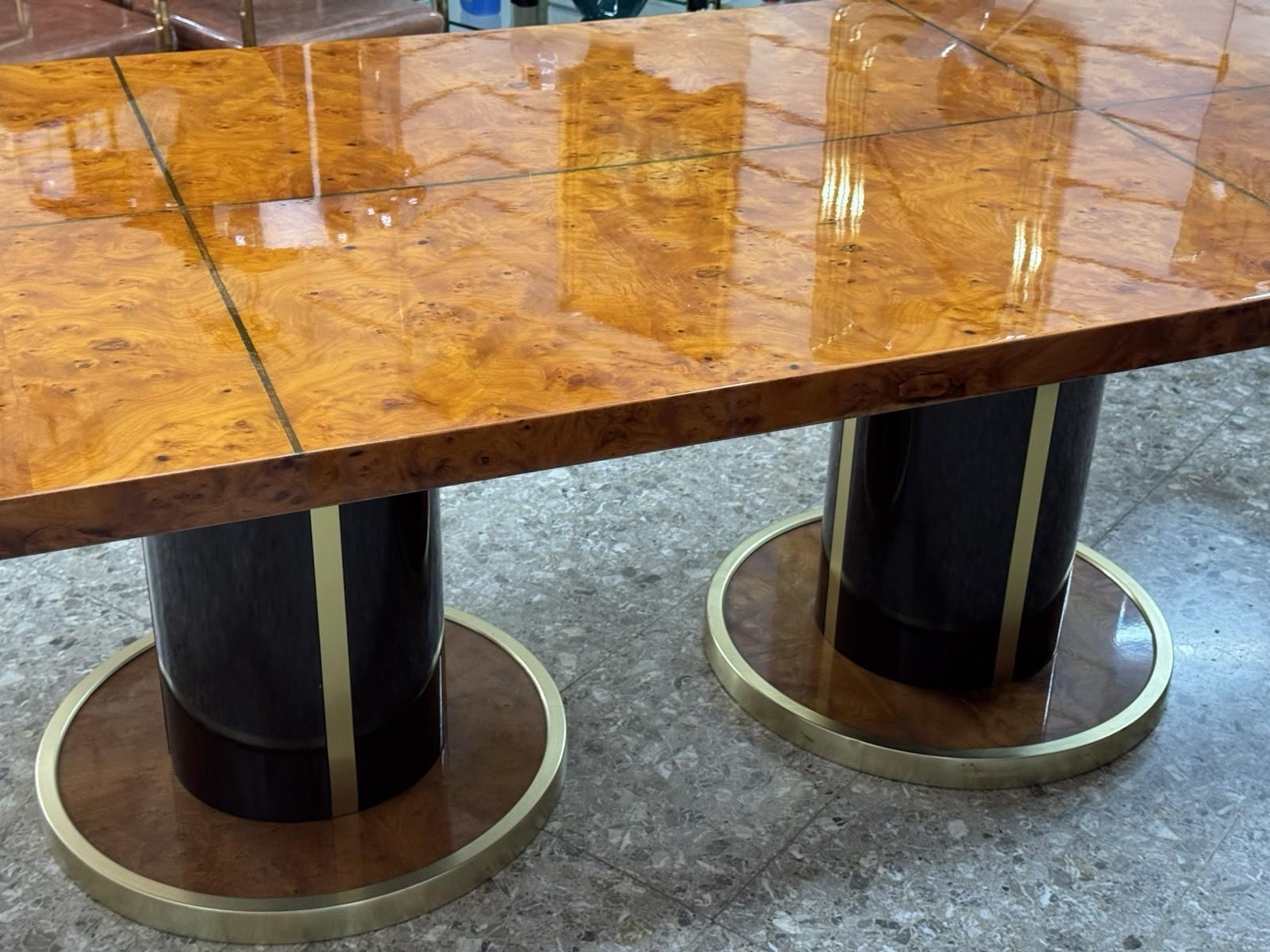 Late 20th Century Tavolo Da Pranzo In Radica E Metallo Dorato Anni 70 Modernariato en vente