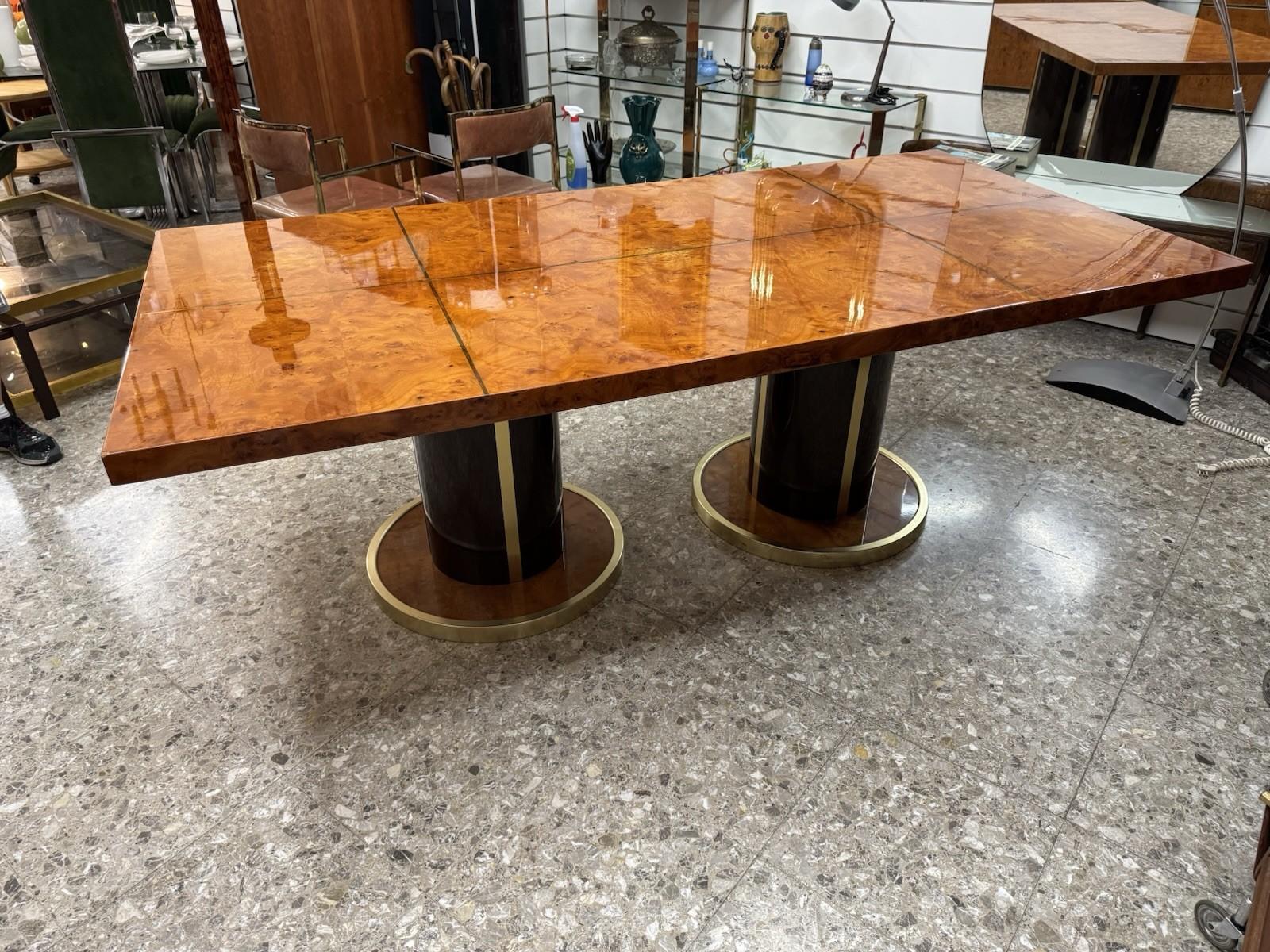 Métal Tavolo Da Pranzo In Radica E Metallo Dorato Anni 70 Modernariato en vente