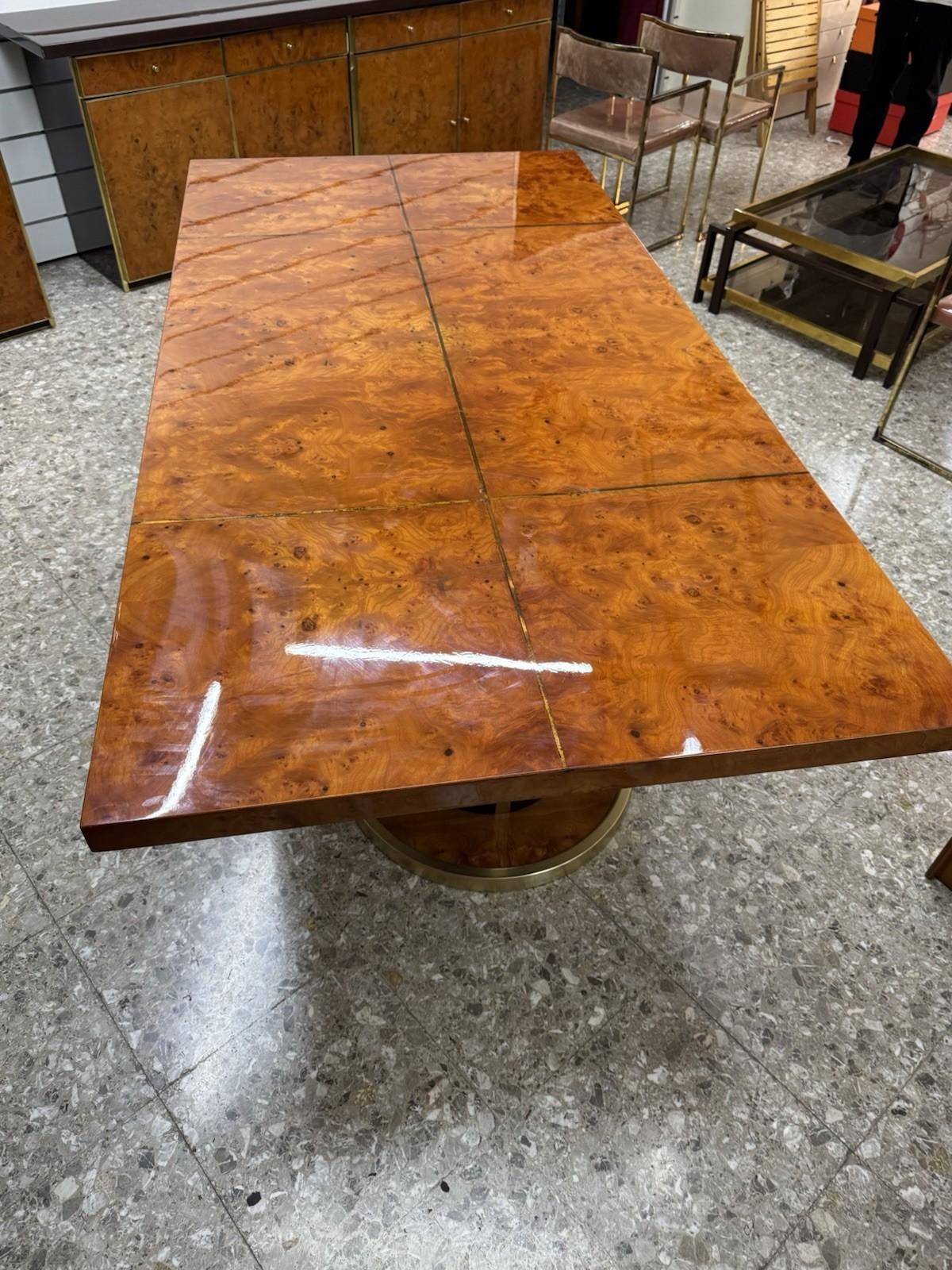 Tavolo Da Pranzo In Radica E Metallo Dorato Anni 70 Modernariato en vente 1