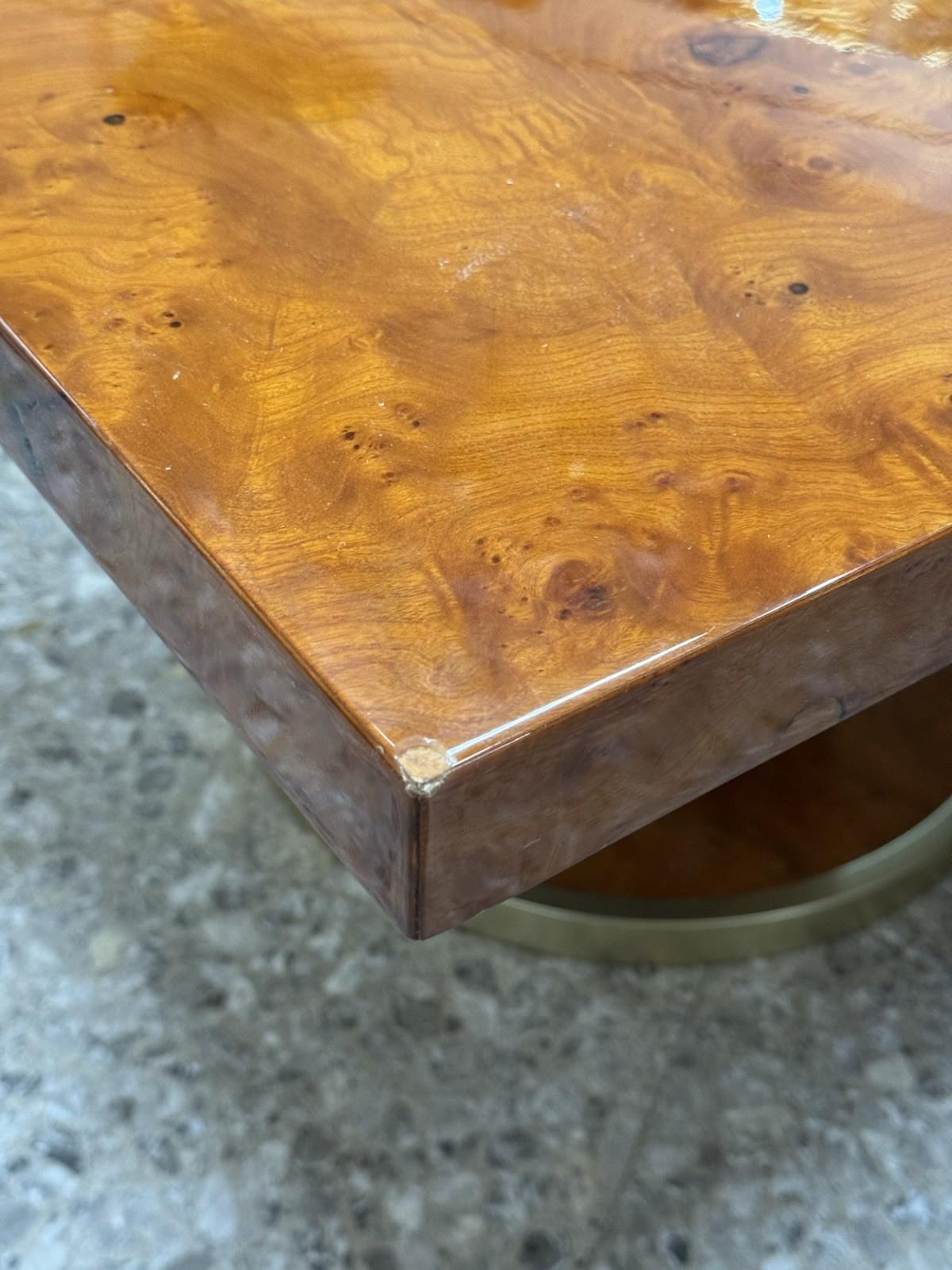 Tavolo Da Pranzo In Radica E Metallo Dorato Anni 70 Modernariato en vente 2