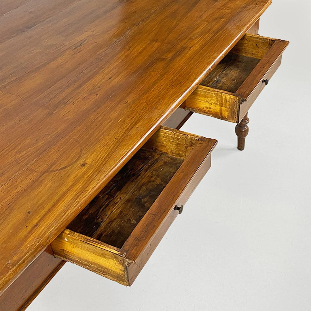 Italian dining table, antique, solid walnut with two drawers, c. 1900. For Sale 5