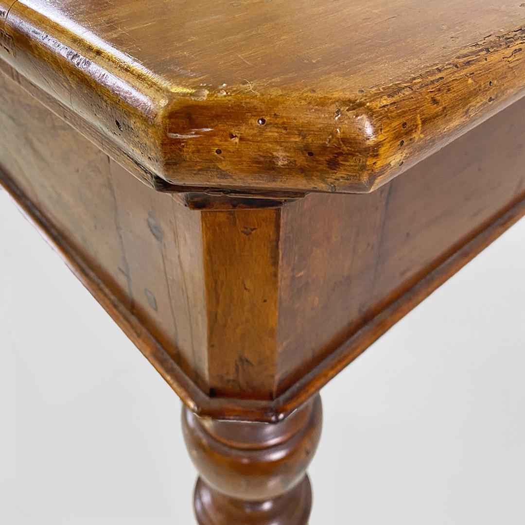 Walnut Italian dining table, antique, solid walnut with two drawers, c. 1900. For Sale