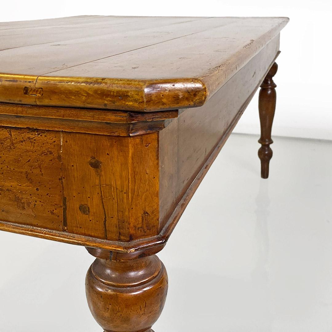 Italian dining table, antique, solid walnut with two drawers, c. 1900. For Sale 1