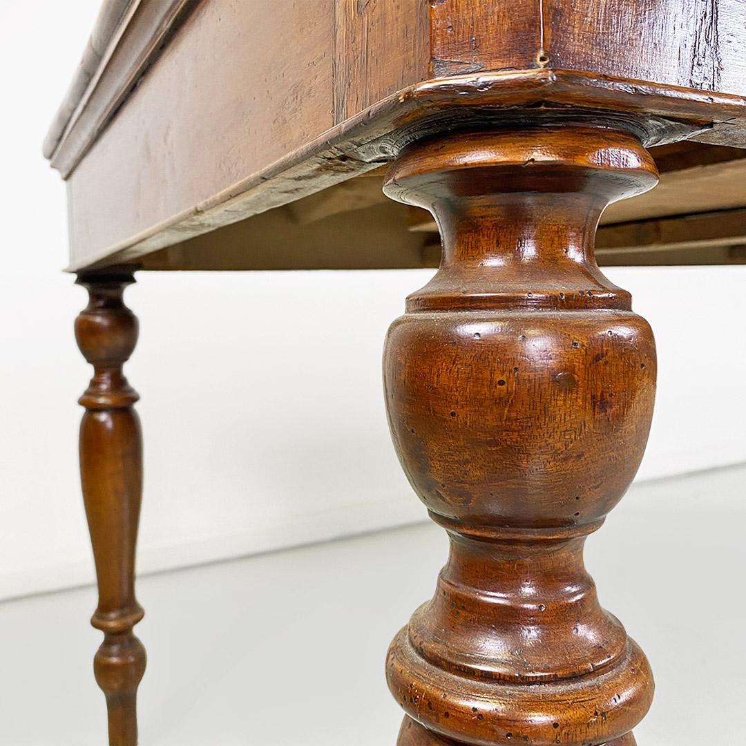 Italian dining table, antique, solid walnut with two drawers, c. 1900. For Sale 2