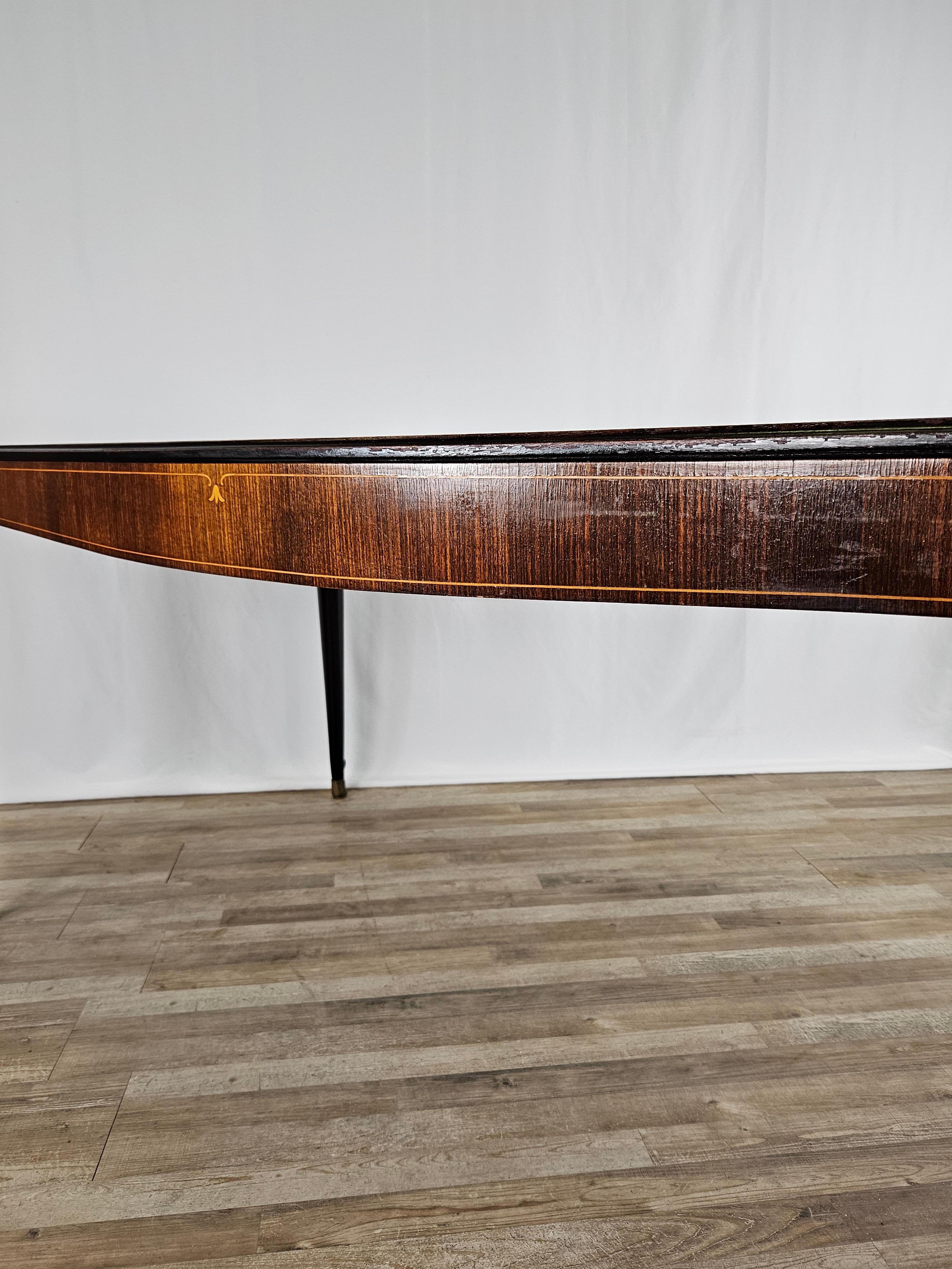 Mid-20th Century Mid century mahogany dining table with glass top For Sale