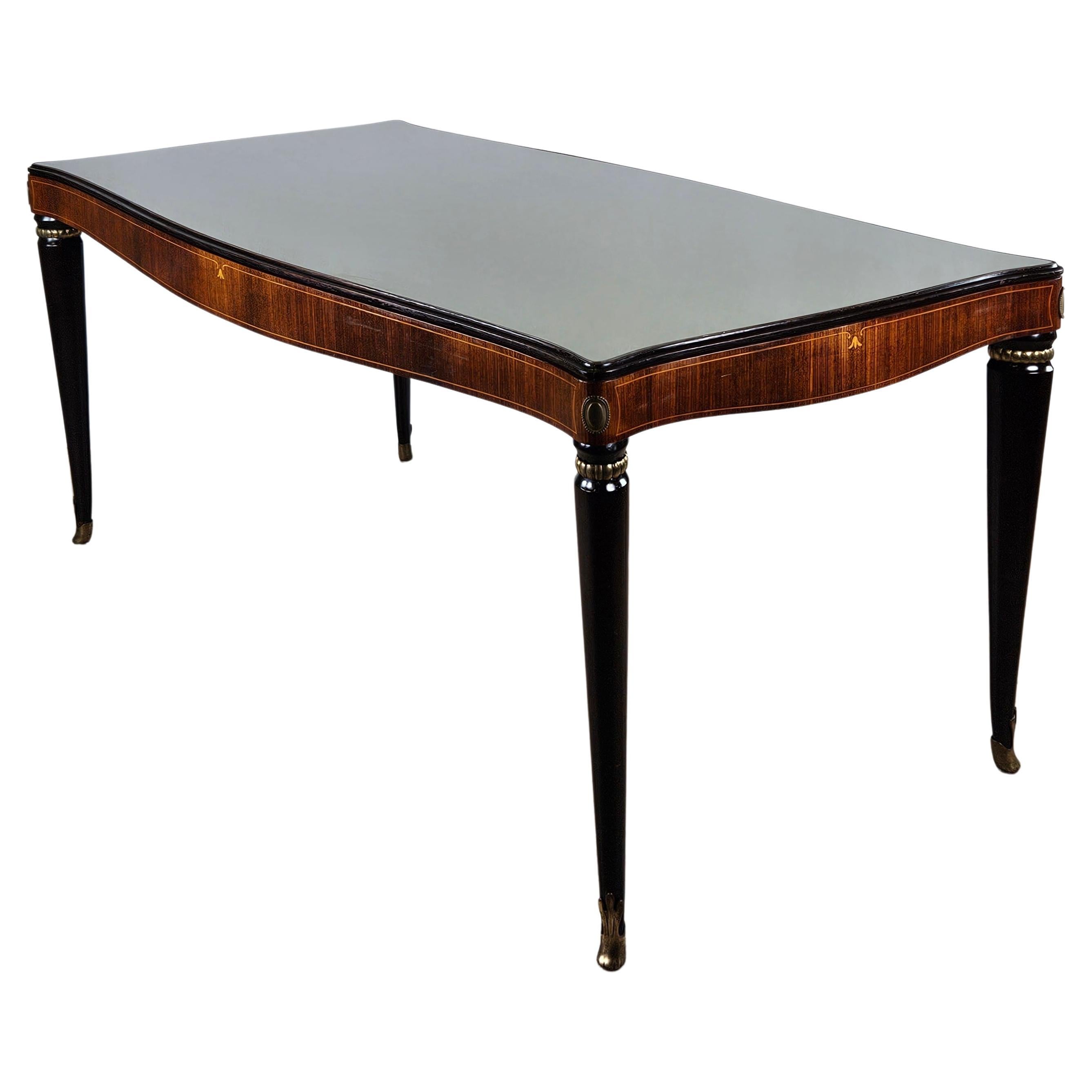 Mid century mahogany dining table with glass top For Sale
