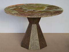 Round Table Onyx Green Bronze-colored Base Handmade in Italy by Cupioli