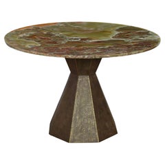 Dining table top Onyx green base bronze finish handmade in Italy
