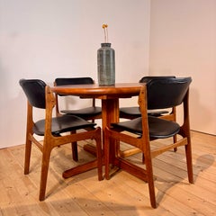 Table de salle à manger ronde à rallonges en teck danois, années 60