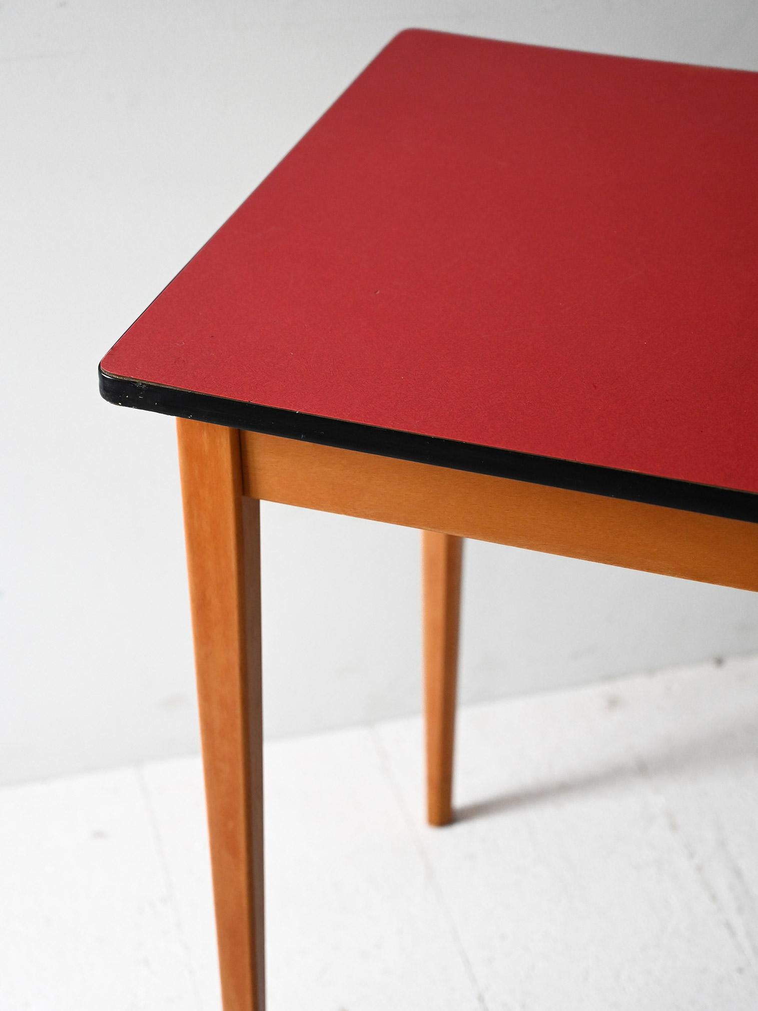 Formica Scandinavian 1960s dining table with red formica top For Sale