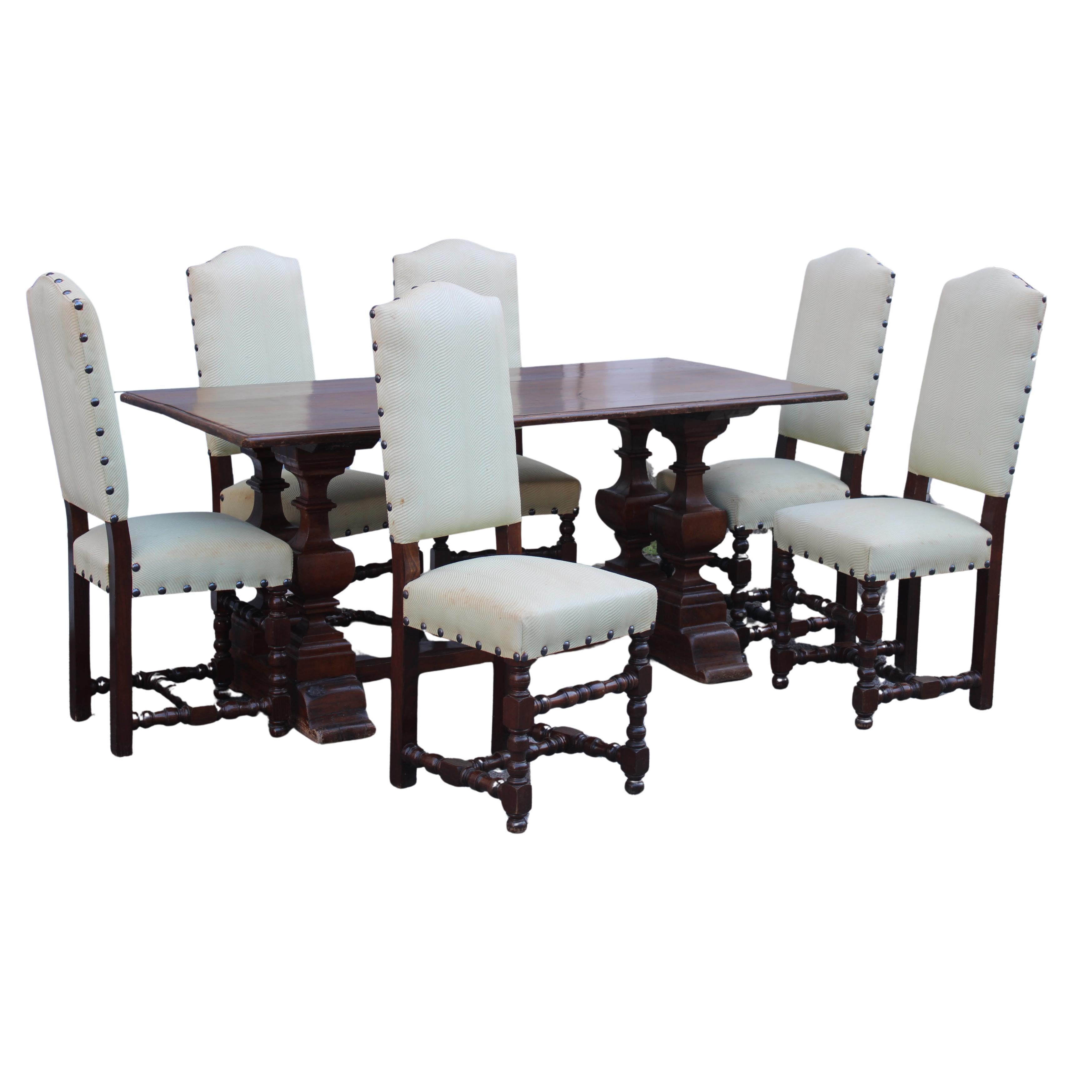 Toscano Fratino walnut rectangular dining table with 6 chestnut chairs