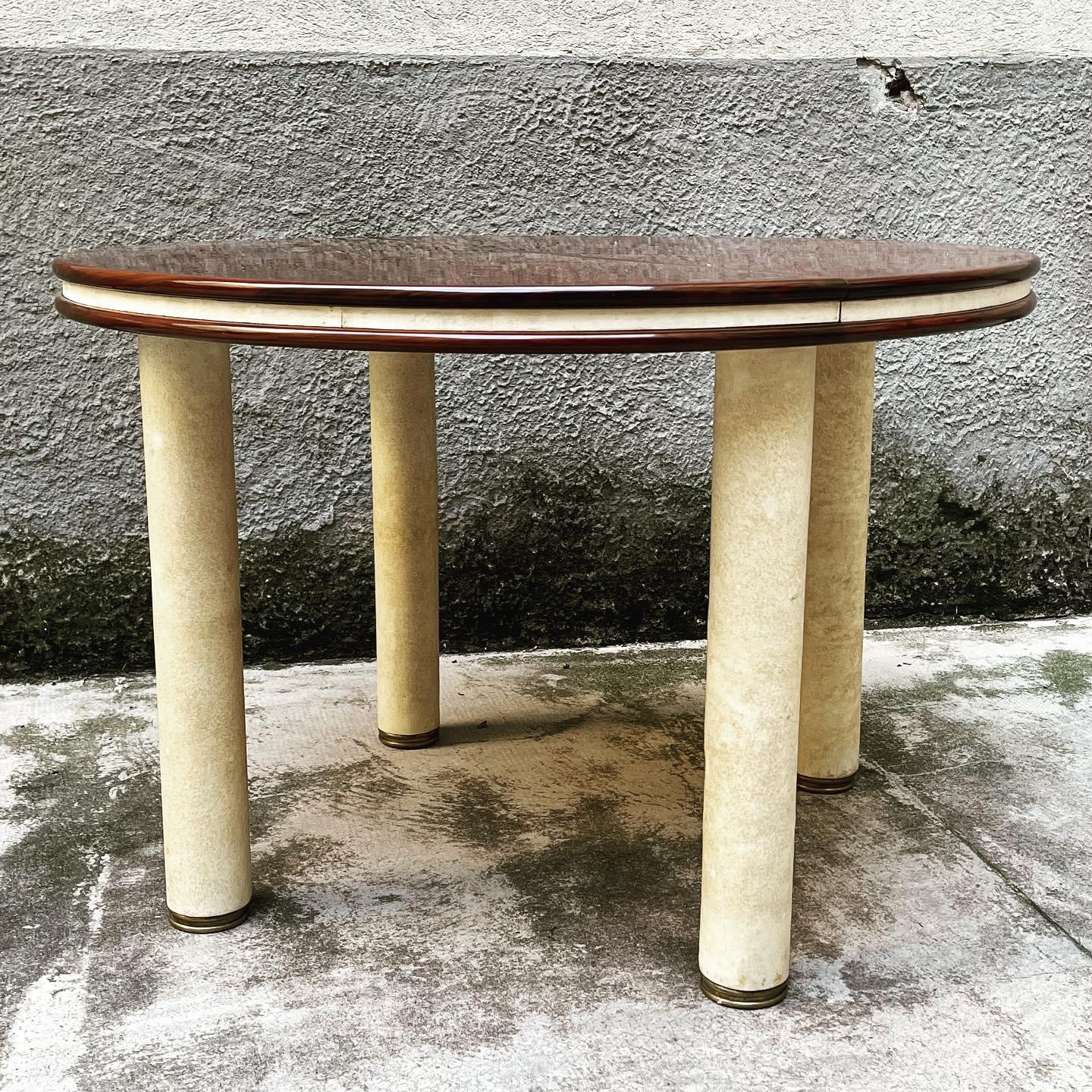Art Deco Vintage Teak and Parchment Dining Table - Italy 1960s For Sale
