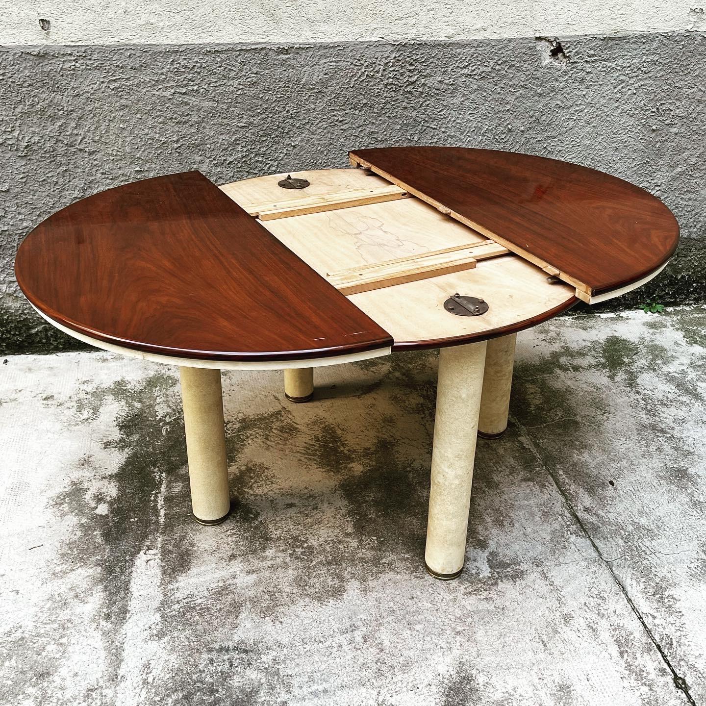 Vintage Teak and Parchment Dining Table - Italy 1960s In Good Condition For Sale In Milano, IT