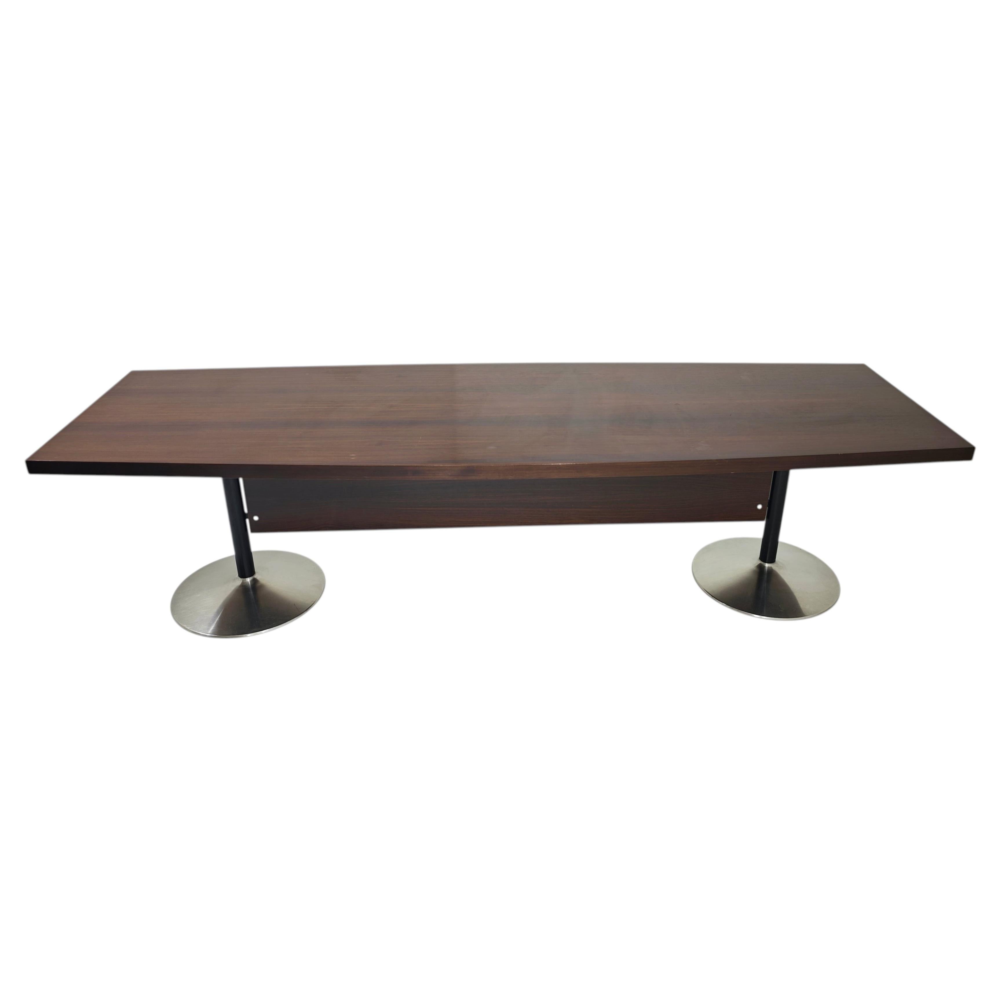 Mid-Century Modern Italy 70s Wood and Steel Meeting or Conference Table