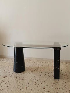 Dining Table by Maurizio Cattelan 1980 Black Marble Base Glass Top