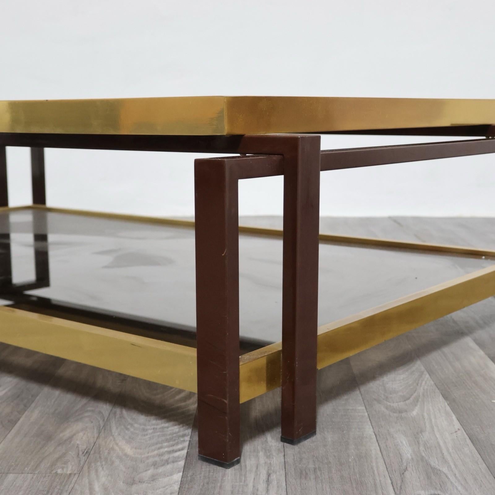 Tavolo Da Salotto Design Hollywood Regency Anni '70 Geometrico Ottone Vintage en vente 5