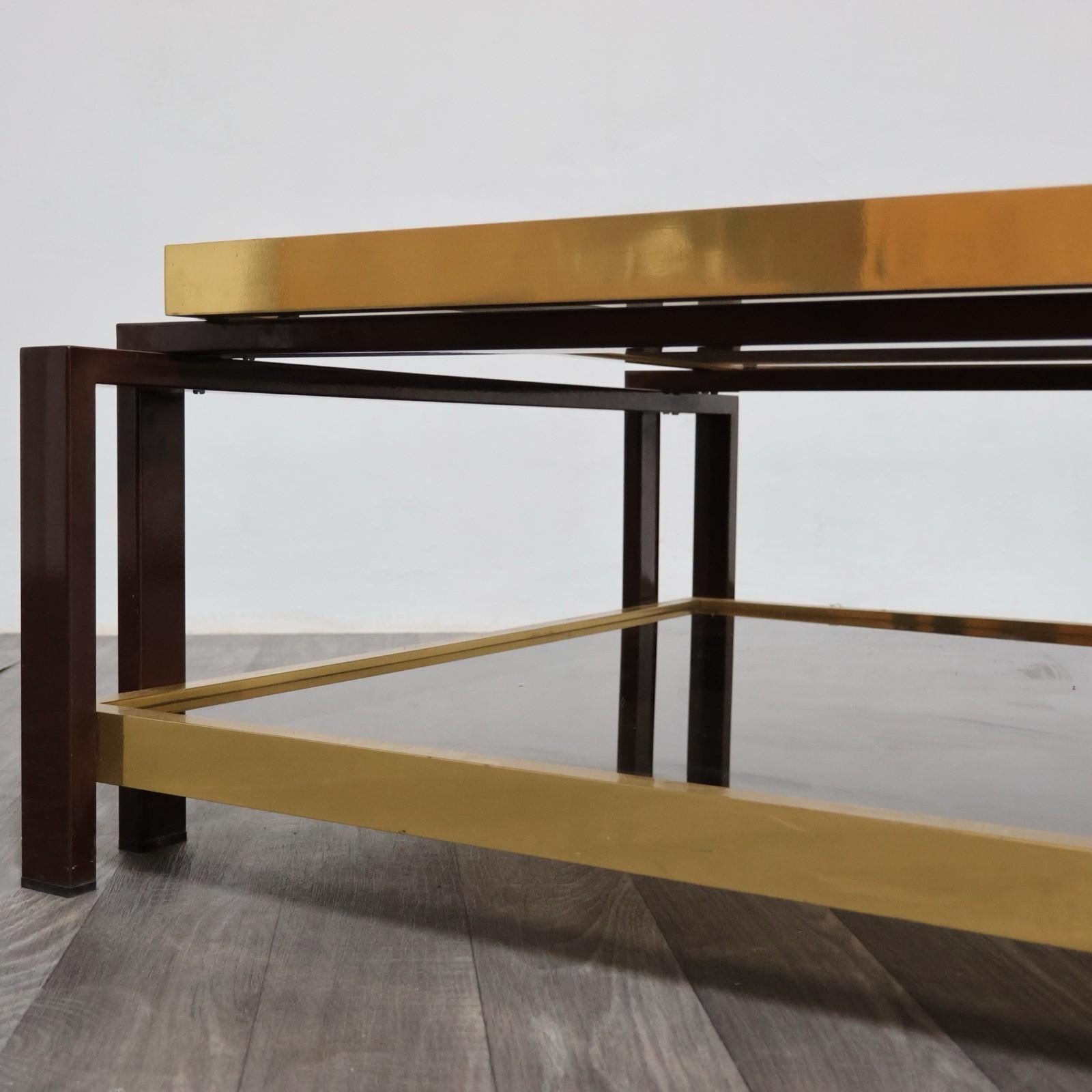 Fin du 20e siècle Tavolo Da Salotto Design Hollywood Regency Anni '70 Geometrico Ottone Vintage en vente