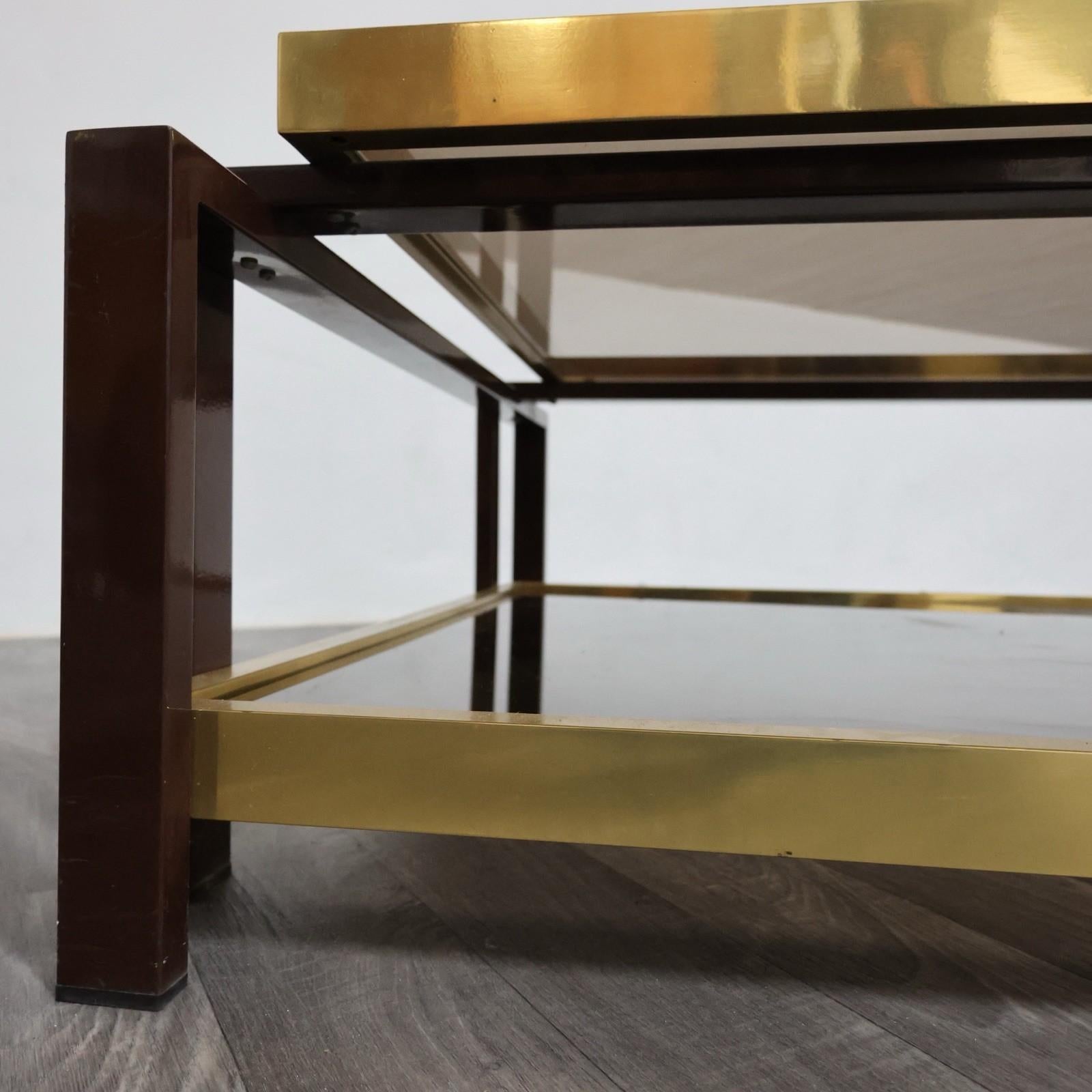 Métal Tavolo Da Salotto Design Hollywood Regency Anni '70 Geometrico Ottone Vintage en vente