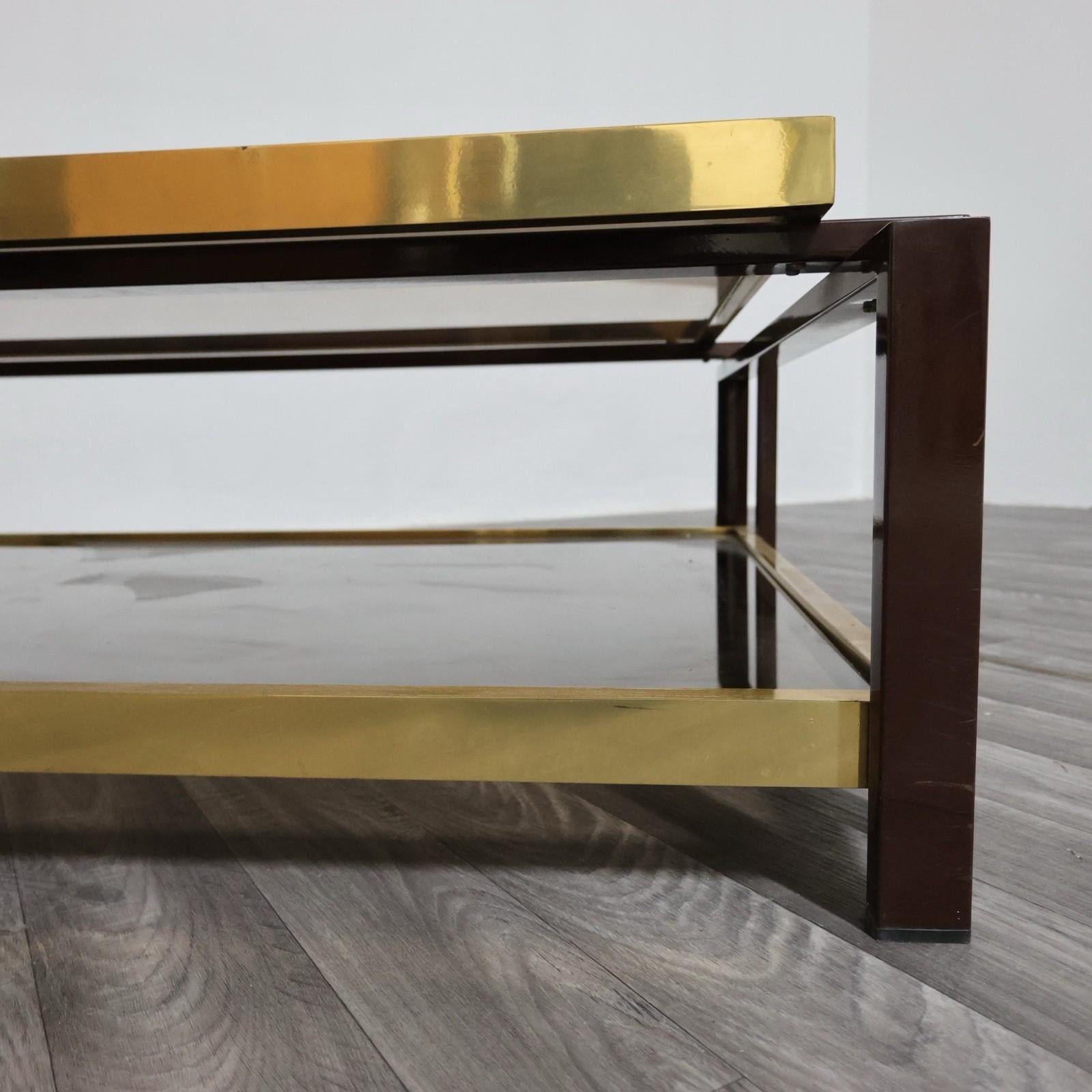 Tavolo Da Salotto Design Hollywood Regency Anni '70 Geometrico Ottone Vintage en vente 1