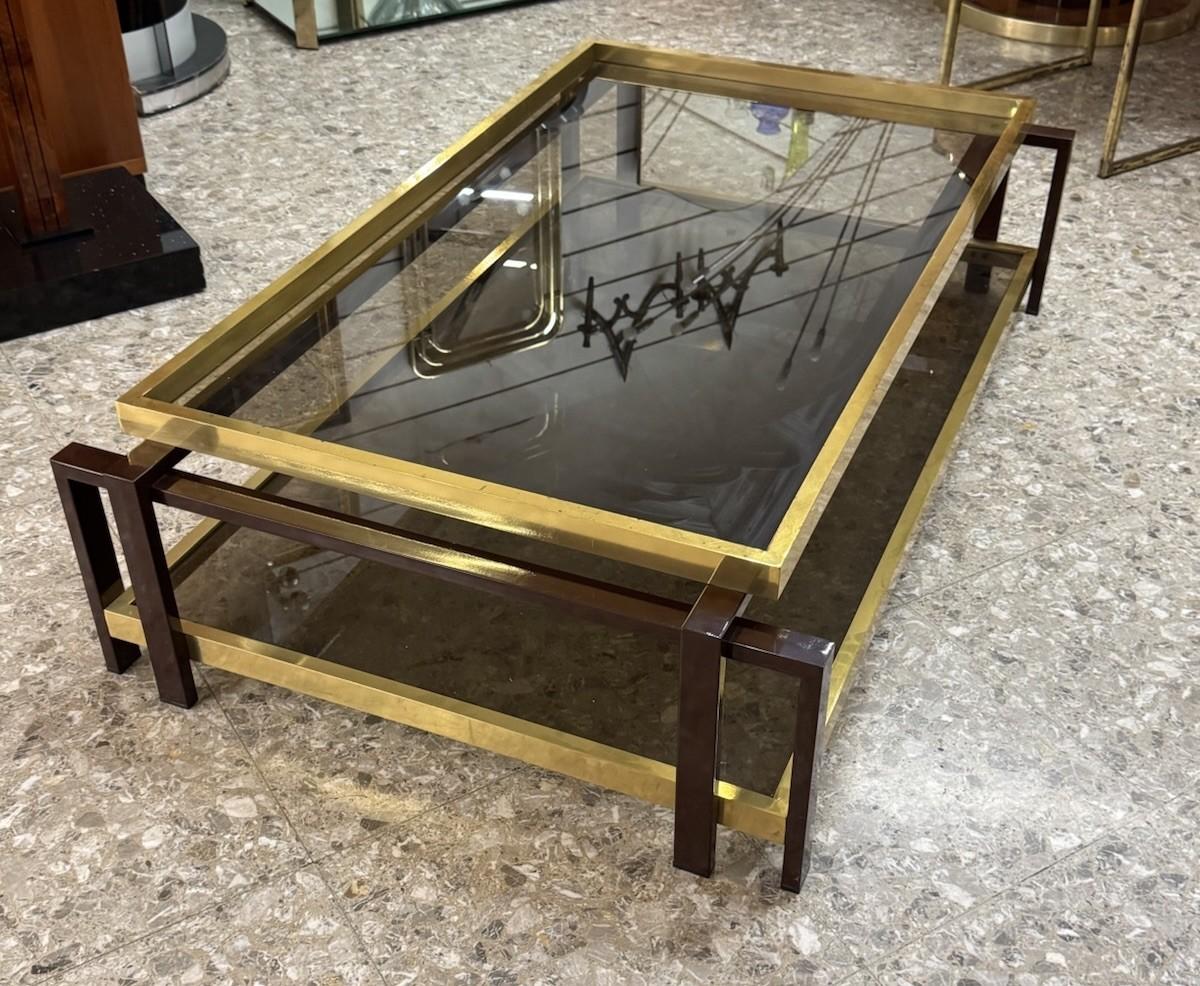 Tavolo Da Salotto Hollywood Regency Anni ‘70 Geometrico Metallo Dorato (Late 20th Century) im Angebot