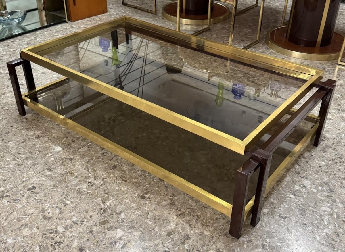 Tavolo Da Salotto Hollywood Regency Anni ‘70 Geometrico Metallo Dorato im Angebot 4
