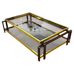 Tavolo Da Salotto Hollywood Regency Anni ‘70 Geometrico Metallo Dorato