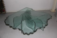 Mesa de salón Sheel Danny Lane para Fiamm 1980 cristal grueso