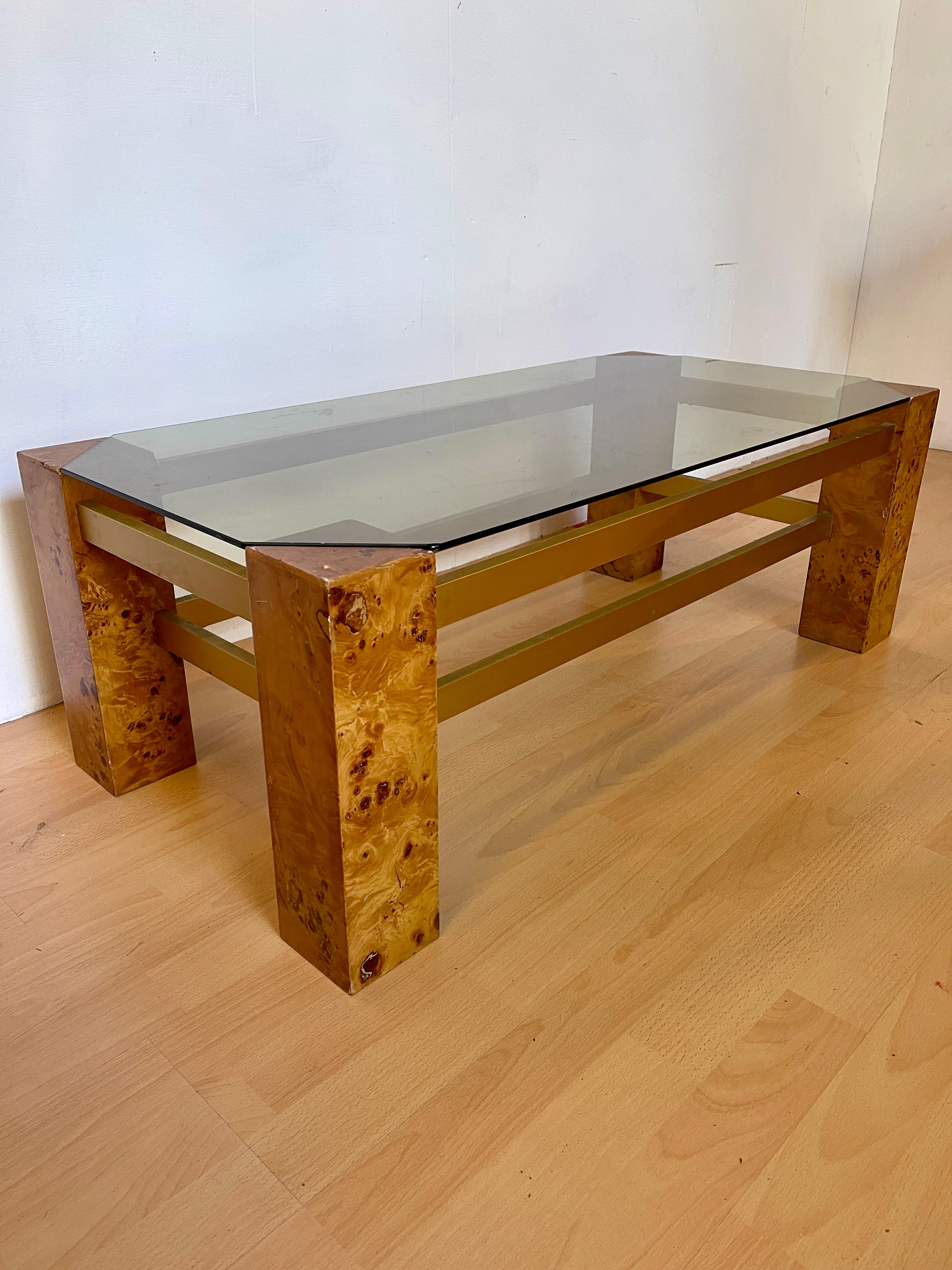 Tavolo da salotto in legno di radica Italiano stile Willy Rizzo Anni '80 im Angebot 4