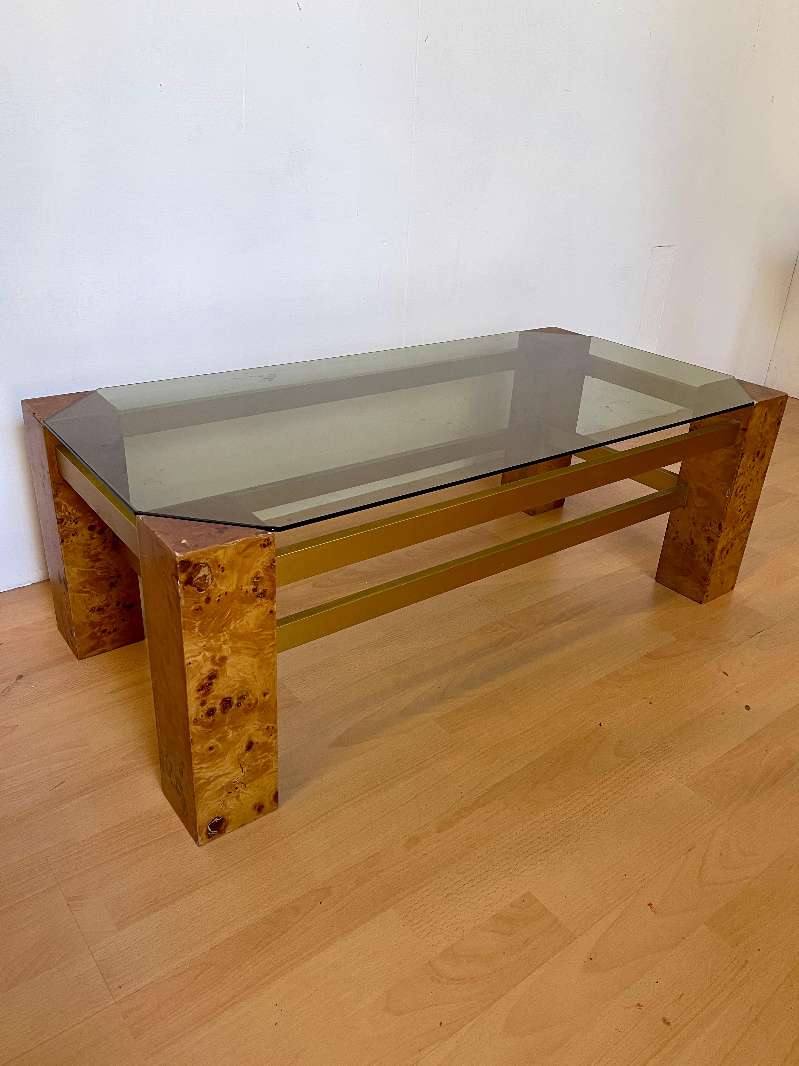 Tavolo da salotto in legno di radica Italiano stile Willy Rizzo Anni '80 im Angebot 5