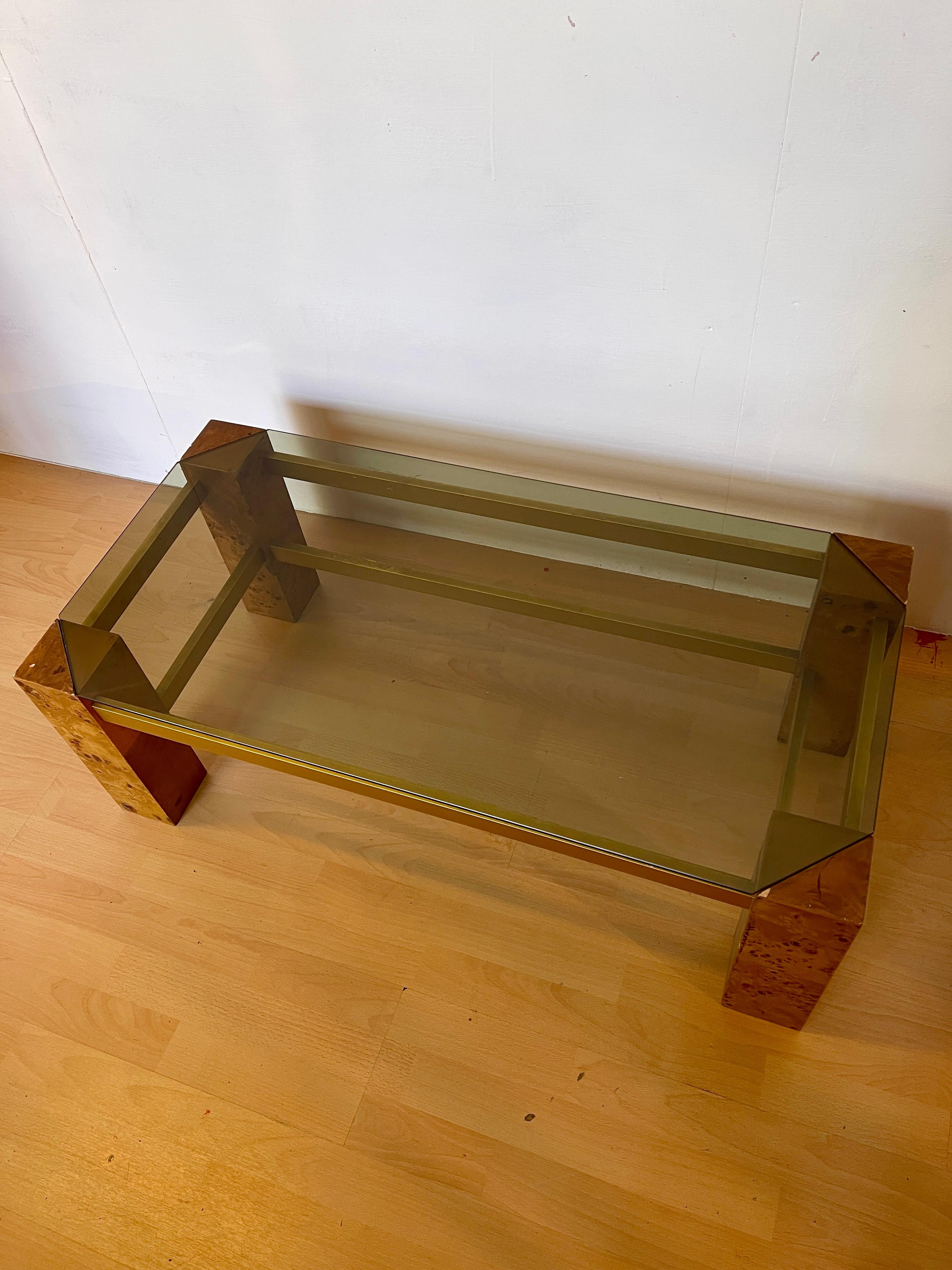 Tavolo da salotto in legno di radica Italiano stile Willy Rizzo Anni '80 (20th Century) im Angebot