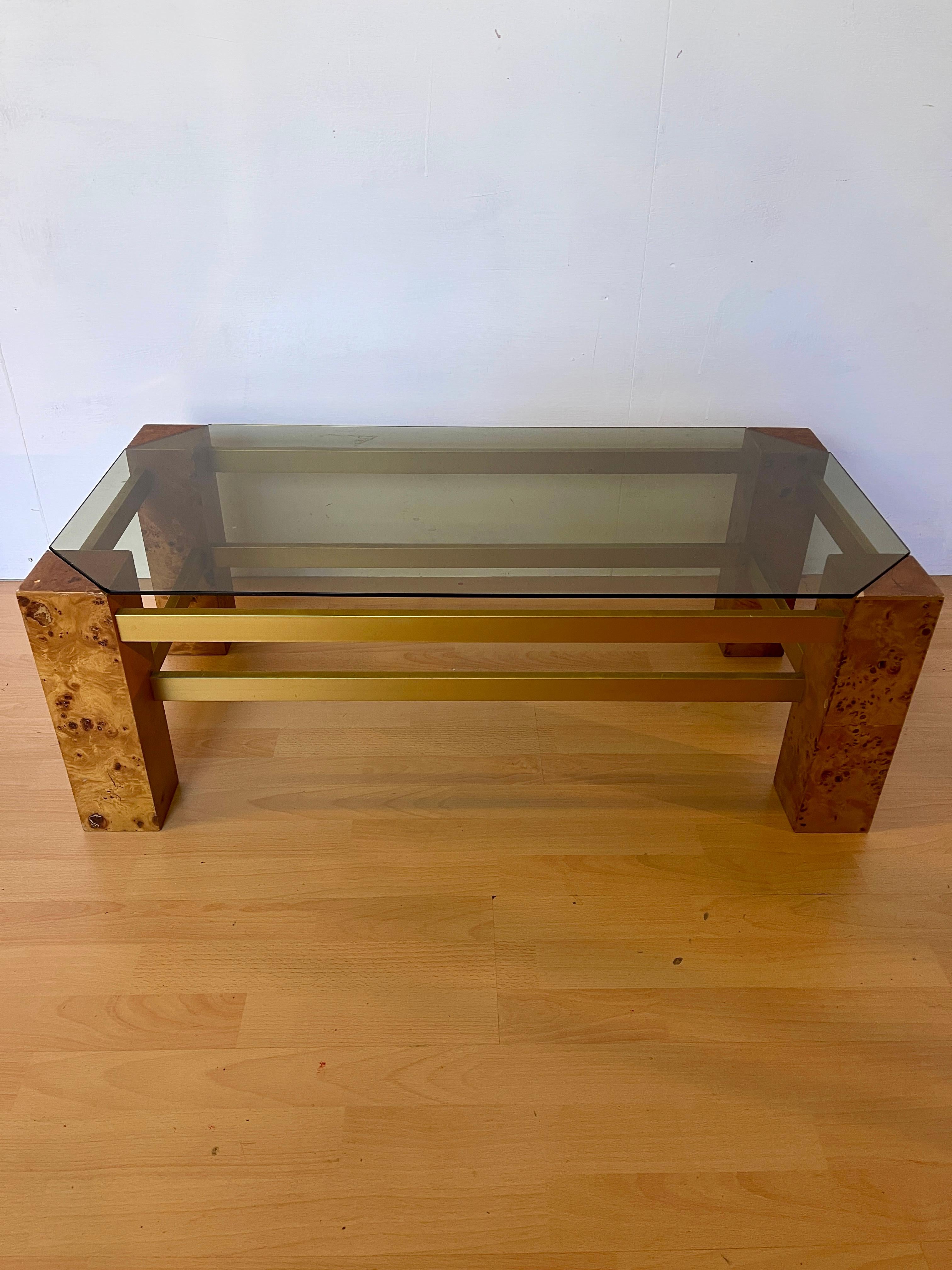 Tavolo da salotto in legno di radica Italiano stile Willy Rizzo Anni '80 im Angebot 2