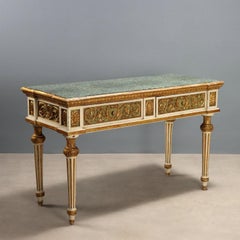 Lacquered and Gilded Eclectic Table Italy Mid-19th Century Green marble top.