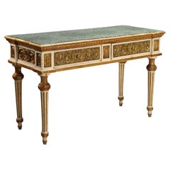 Lacquered and Gilded Eclectic Table Italy Mid-19th Century Green marble top.