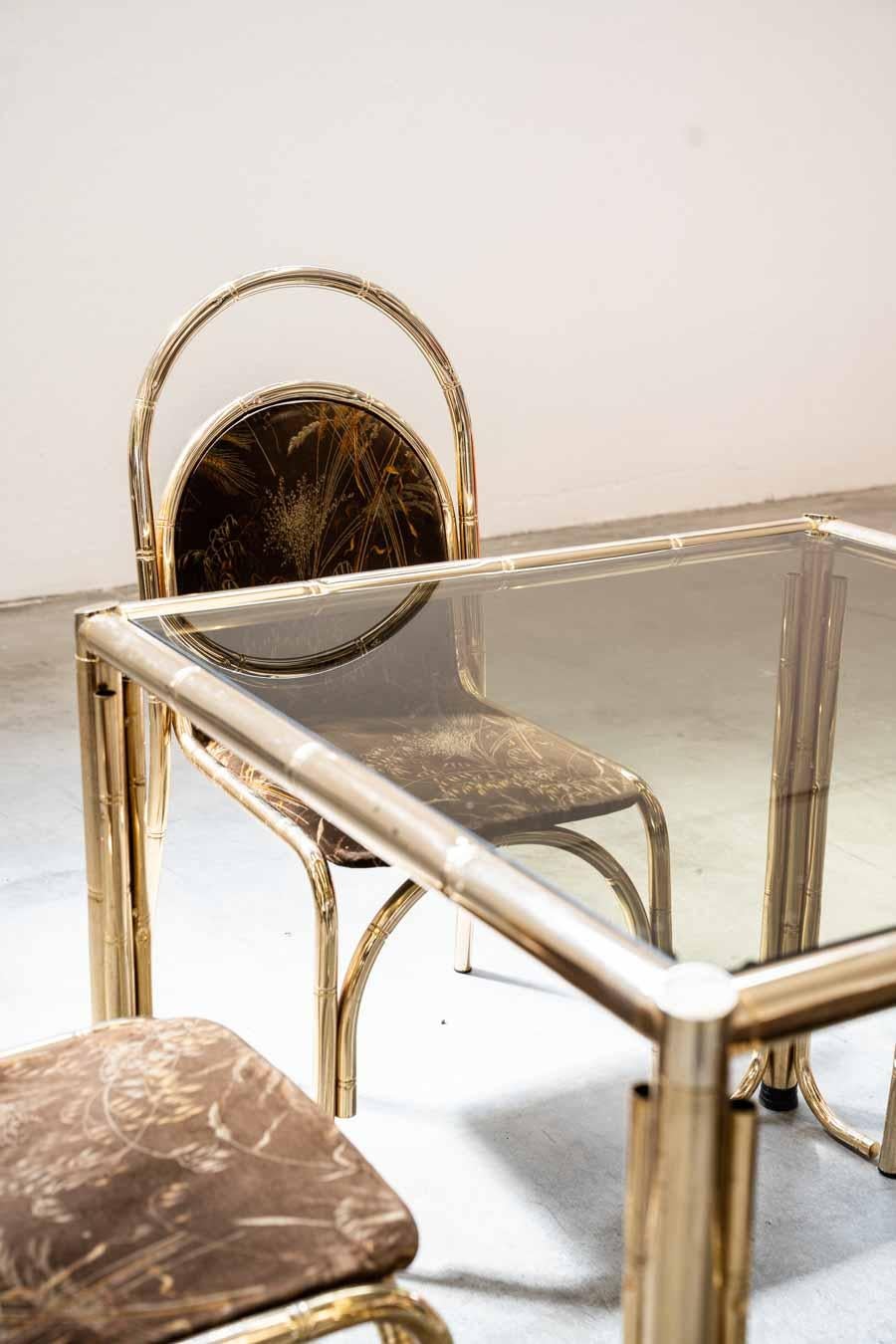1970 Tavolo in Ferro Verniciato Oro E 4 Sedie Con Seduta E Schienale Originali im Angebot 5