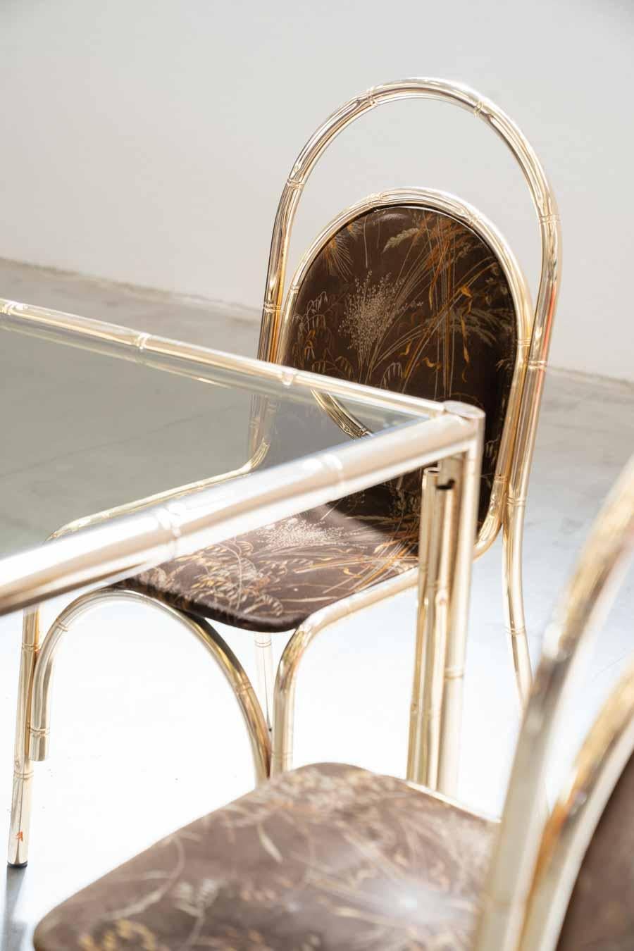 1970 Tavolo in Ferro Verniciato Oro E 4 Sedie Con Seduta E Schienale Originali im Angebot 9