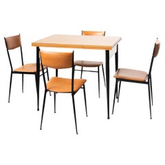 Table à rallonge en Formica '60s/'70s et 4 chaises en fer '60s/'70s	