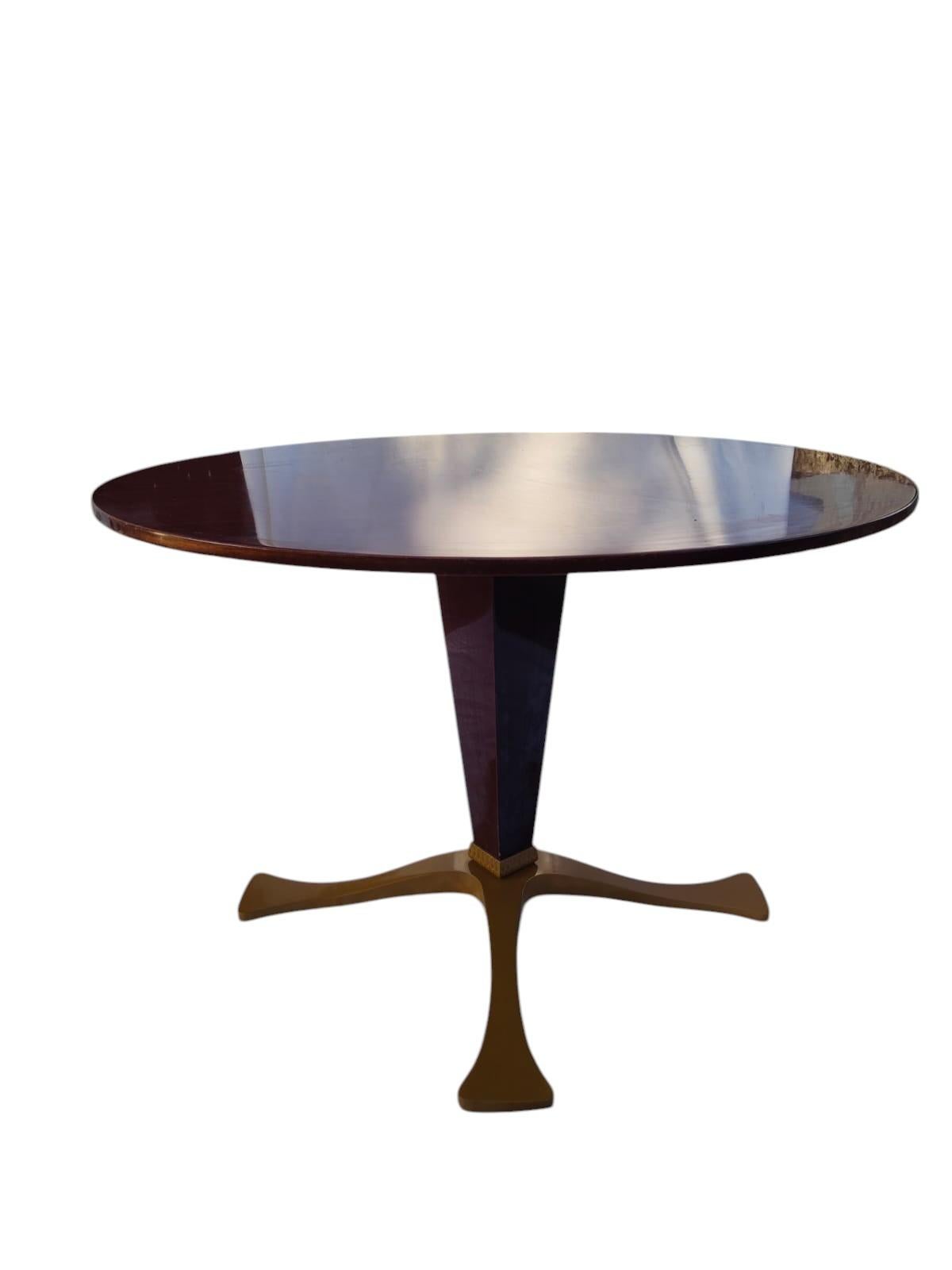 Mid-Century Modern Wood and brass table designed by Fulvio Brembilla for RB Design, 1950s For Sale