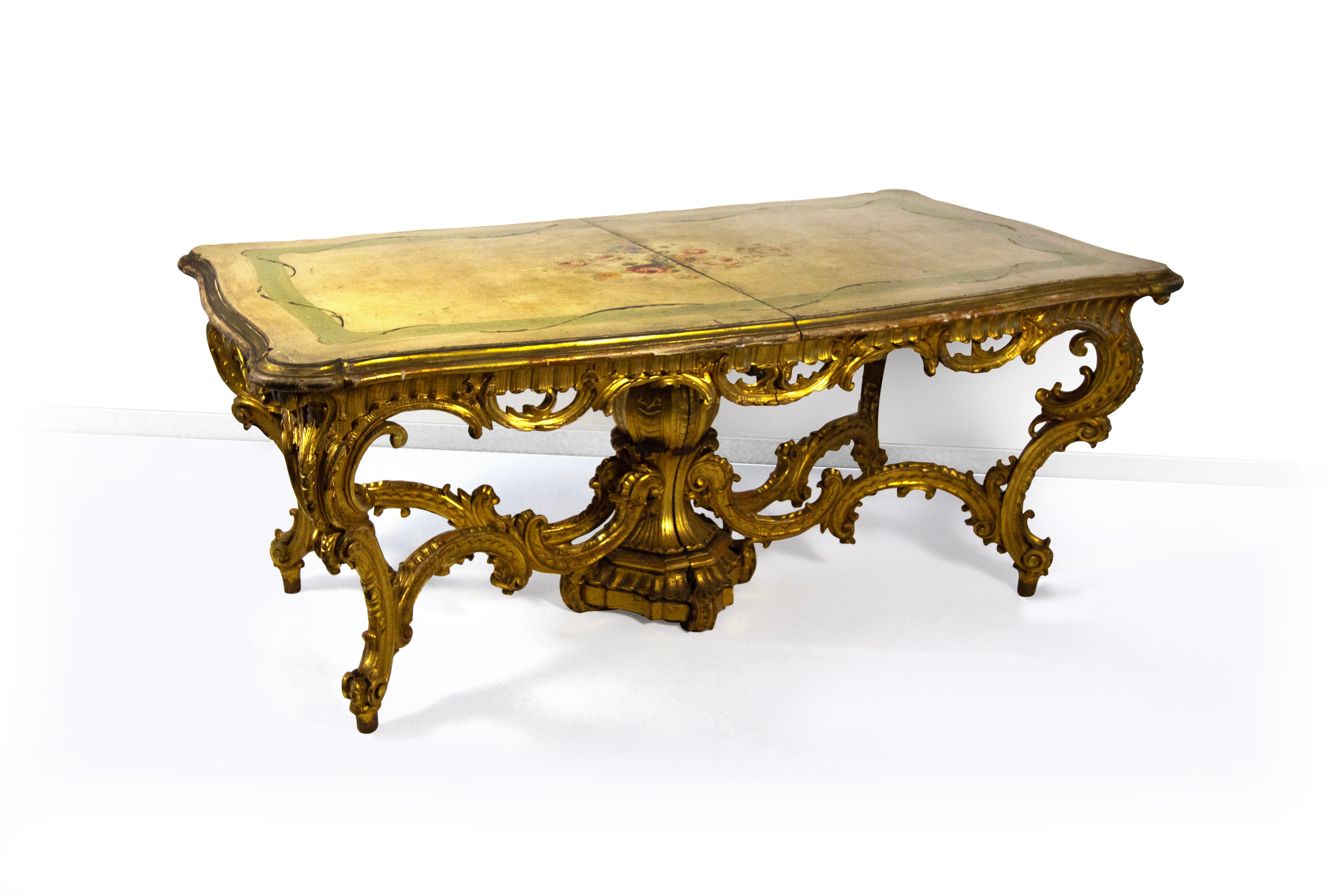Tavolo in legno scolpito, dorato e laccato , Lombardia XIX secolo en vente 2