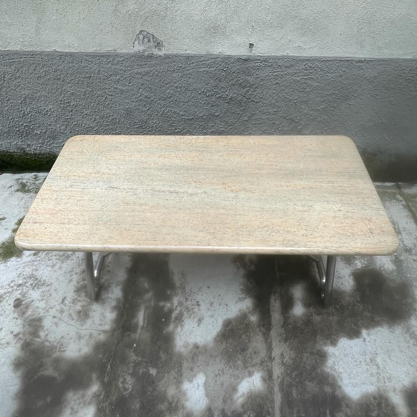 Italian Marble Table with Multicurve Steel Frame - Italy - 1970s For Sale