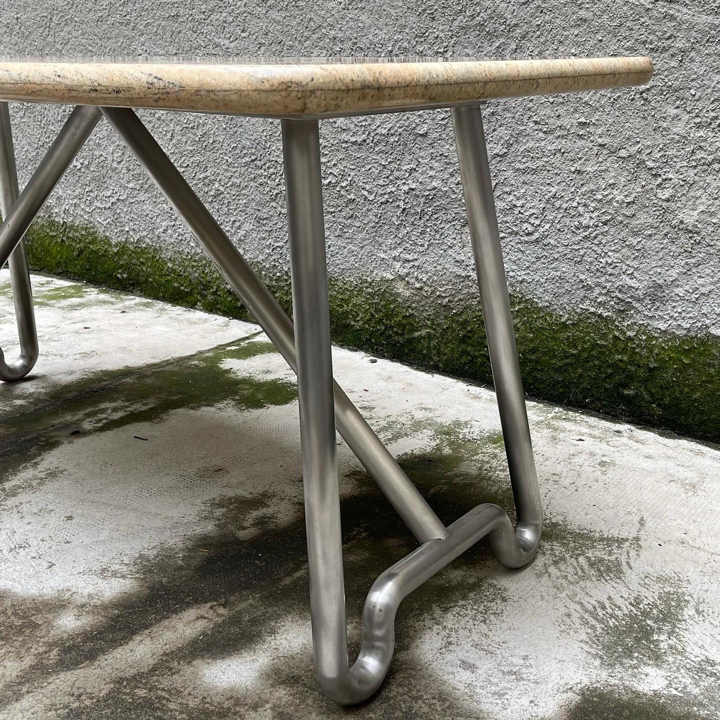 Marble Table with Multicurve Steel Frame - Italy - 1970s For Sale 2