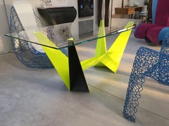 Painted metal table and crystal top