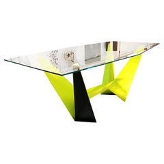 Painted metal table and crystal top
