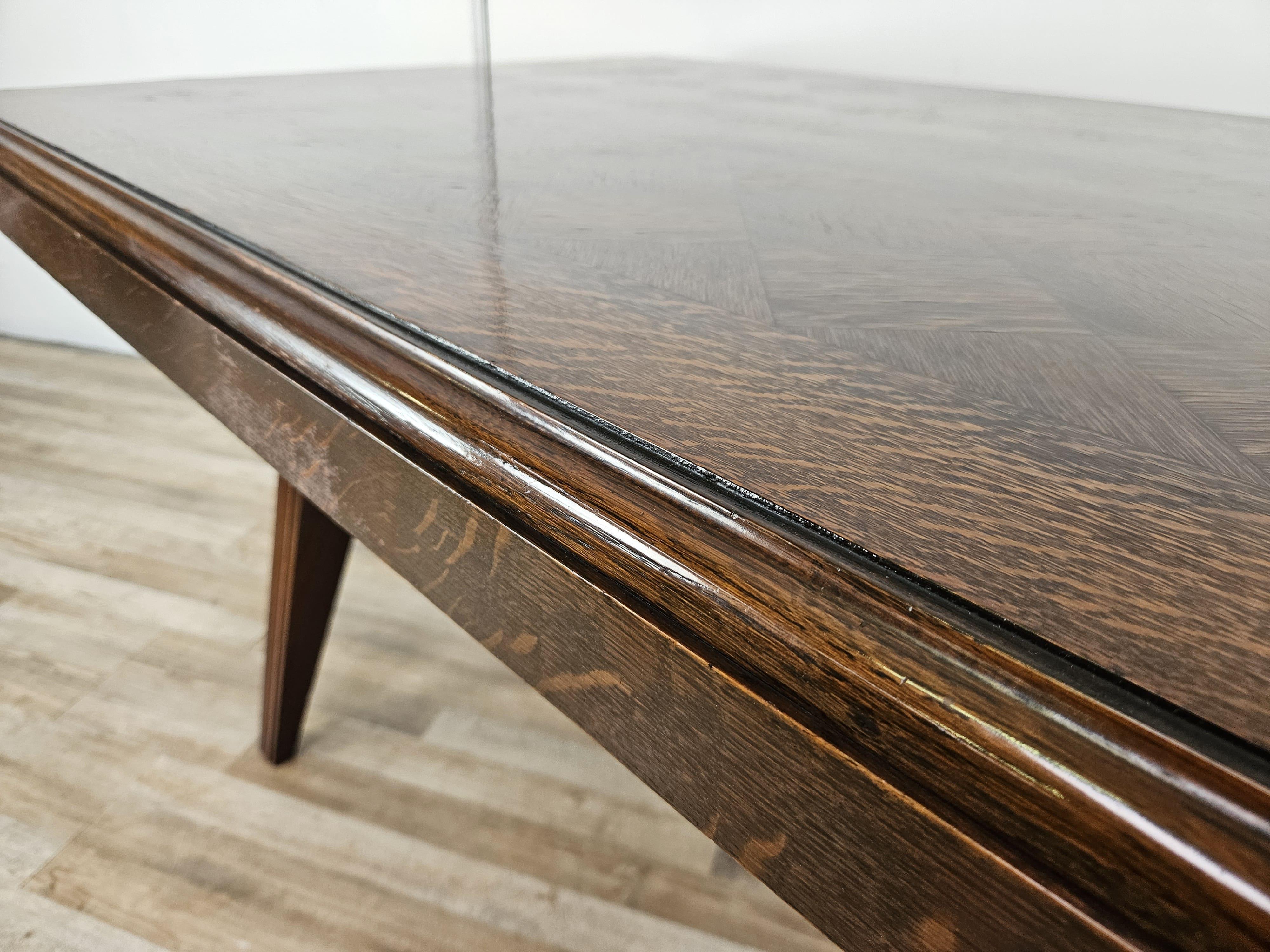 Tavolo in quercia Art Decò geometrico con prolunghe laterali, 1950 in vendita 3