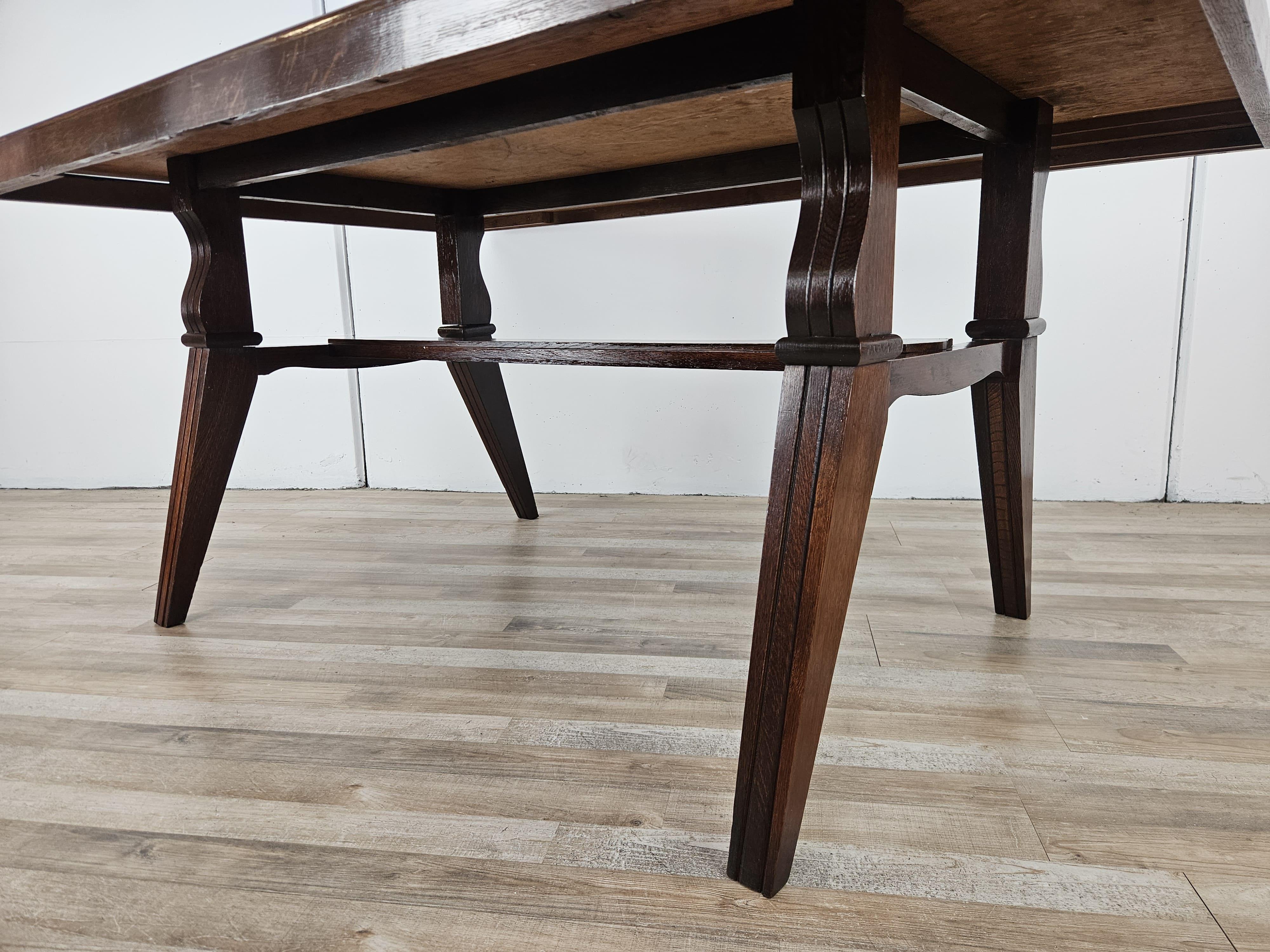 Tavolo in quercia Art Decò geometrico con prolunghe laterali, 1950 in vendita 4